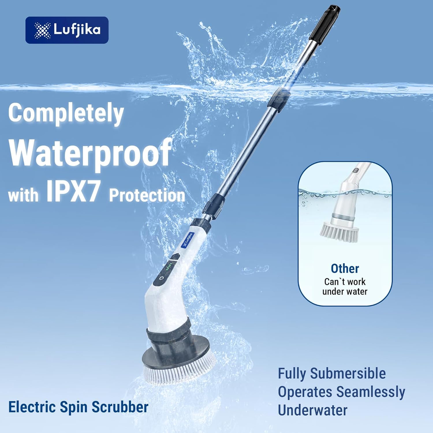 Royal Electric Spin Scrubber, Cleaning Brush Scrubber for Home, 300RPM/Min, 8 Replaceable Brush Heads, 90 Min Work Time, 3 Adjustable Size, 2 Adjustable Speeds, for Bathroom, Floor Tiles (White)