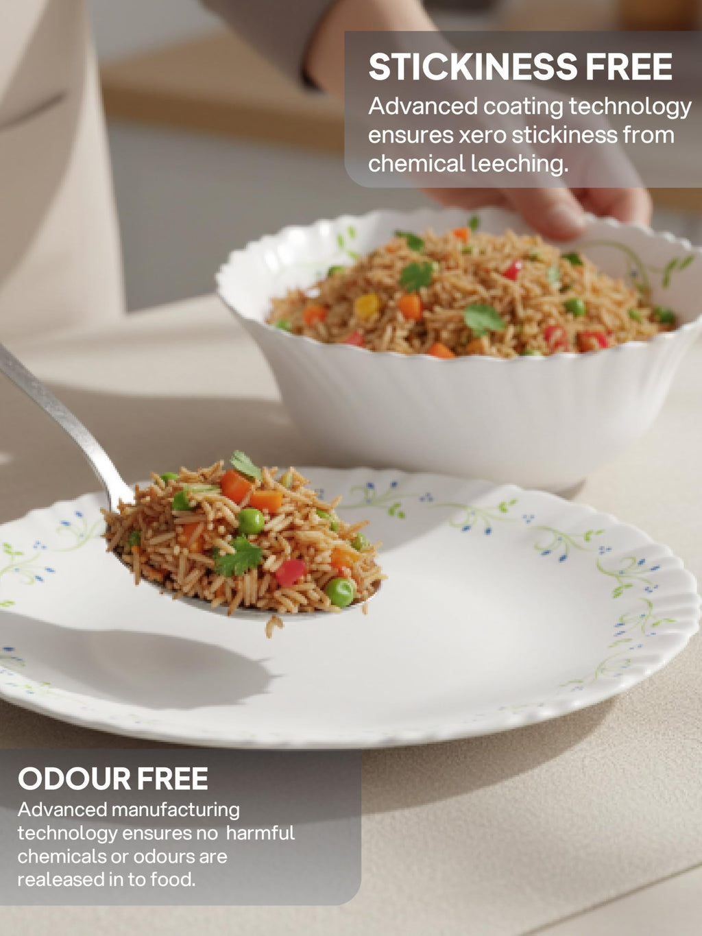 CELLO Tropical Lagoon Dazzle Series Opalware Dinner Set of 5 Pieces for Family of 2 | Bone-Ash Free & Leadfree Opal Glass, Microwave & Dishwasher Safe Plates & Bowls Crockery Set for Dining & Gifting