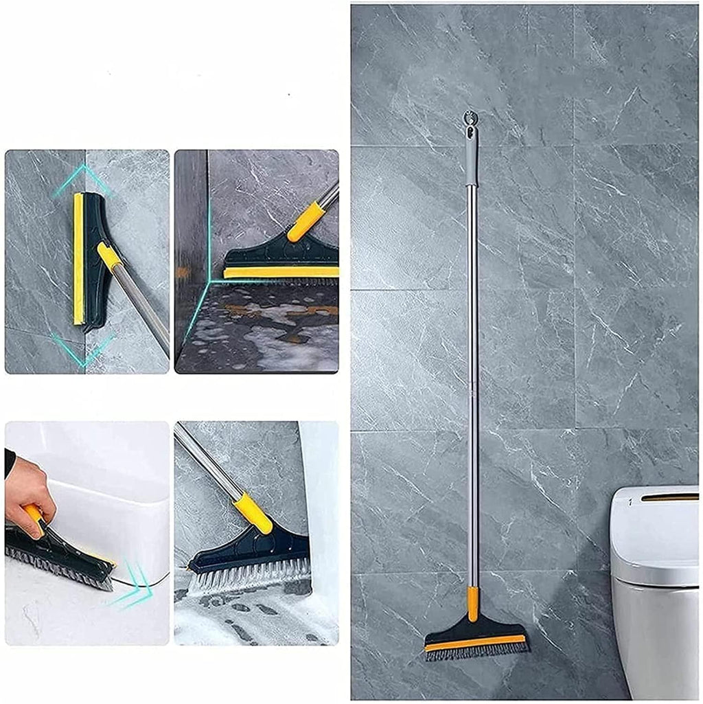 TEKCOOL 2-in-1 Bathroom Cleaning Brush with Wiper and Long Handle - 120° Rotating Floor Scrub Brush for Tiles, Kitchen, and Home Cleaning Accessories,