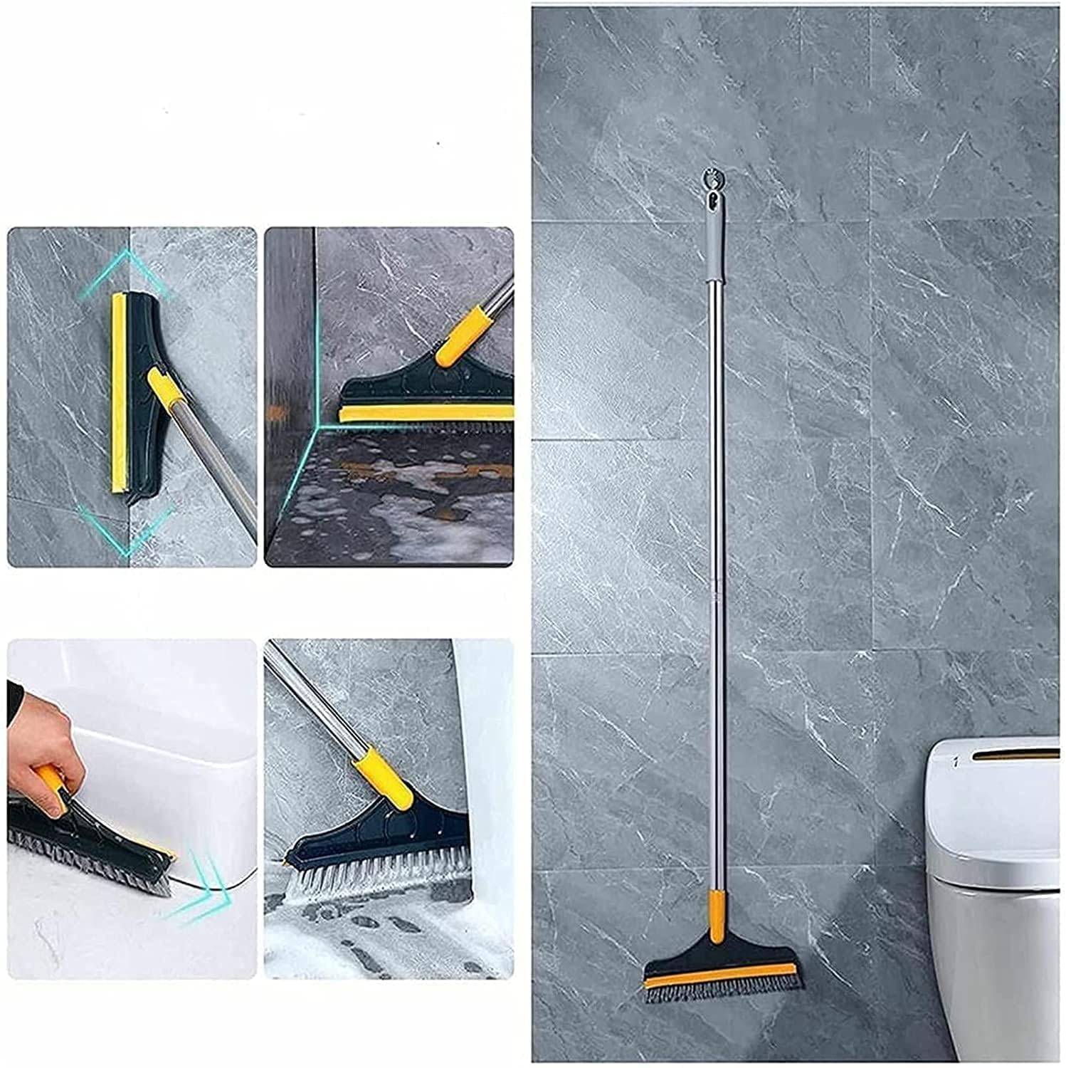 TEKCOOL 2-in-1 Bathroom Cleaning Brush with Wiper and Long Handle - 120° Rotating Floor Scrub Brush for Tiles, Kitchen, and Home Cleaning Accessories,