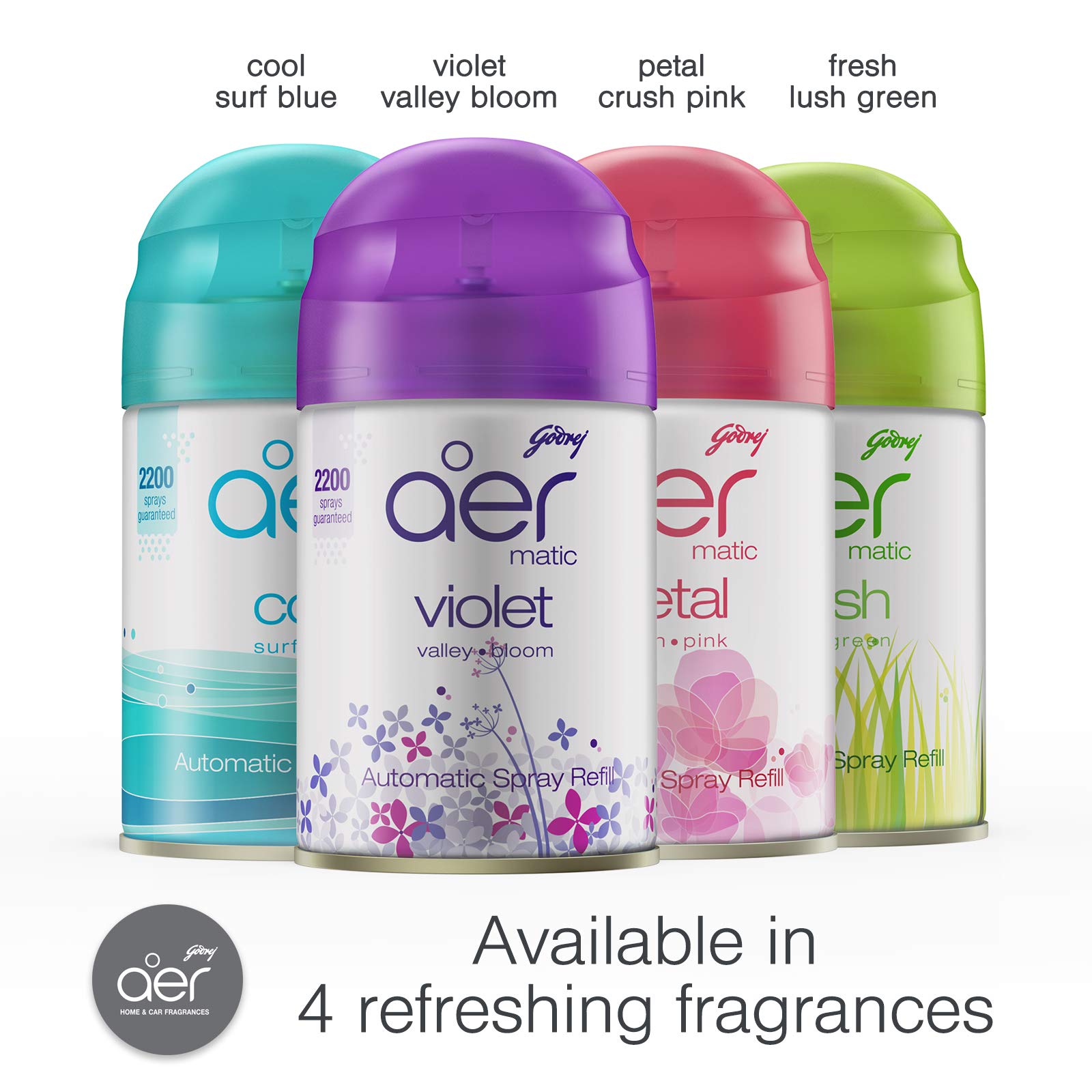 Godrej aer Matic Automatic Room Fresheners Refill Pack | Fresh Lush Green | 2200 Sprays Guaranteed | Lasts up to 60 days (210ml)