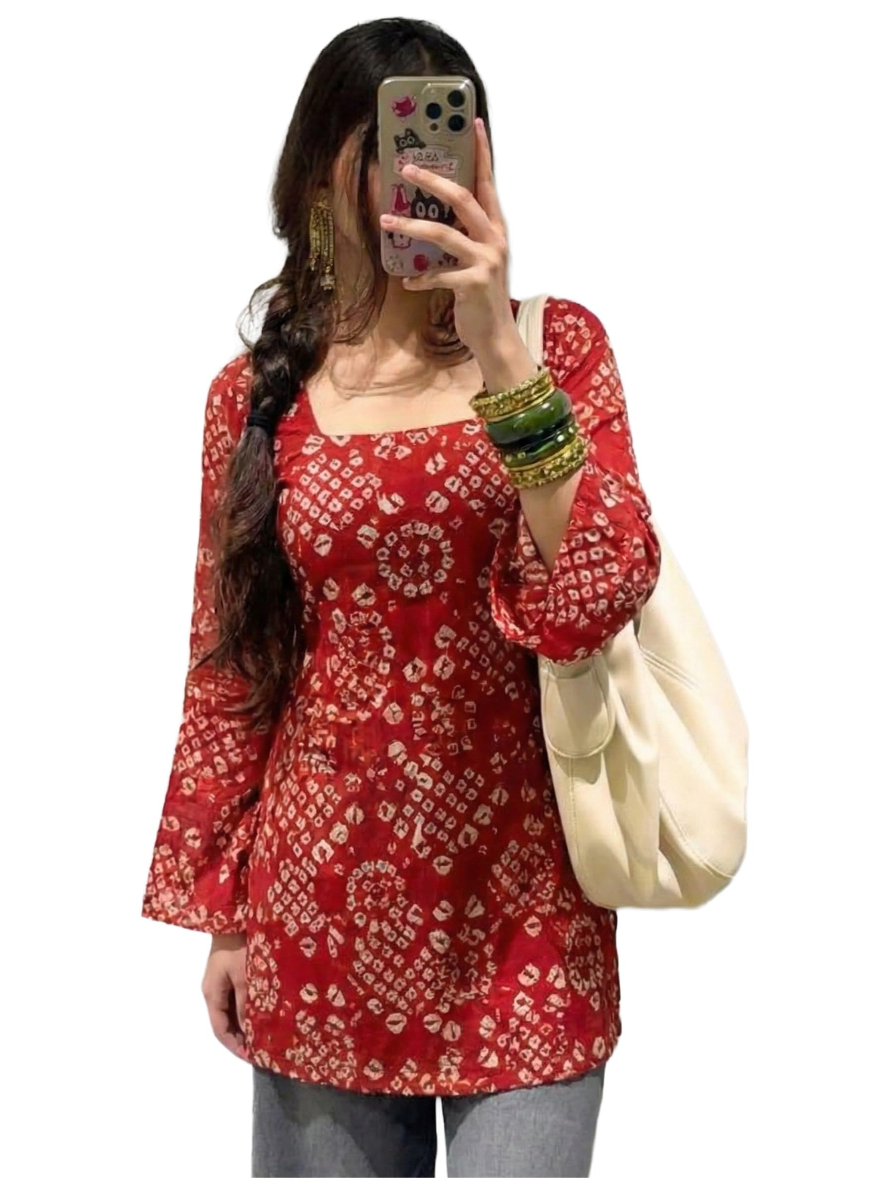 ANNI Designer Women's Viscose Blend Printed Short Kurti (NABILA RED-VKS02_S-VKS02_Red -VKS02_Small)