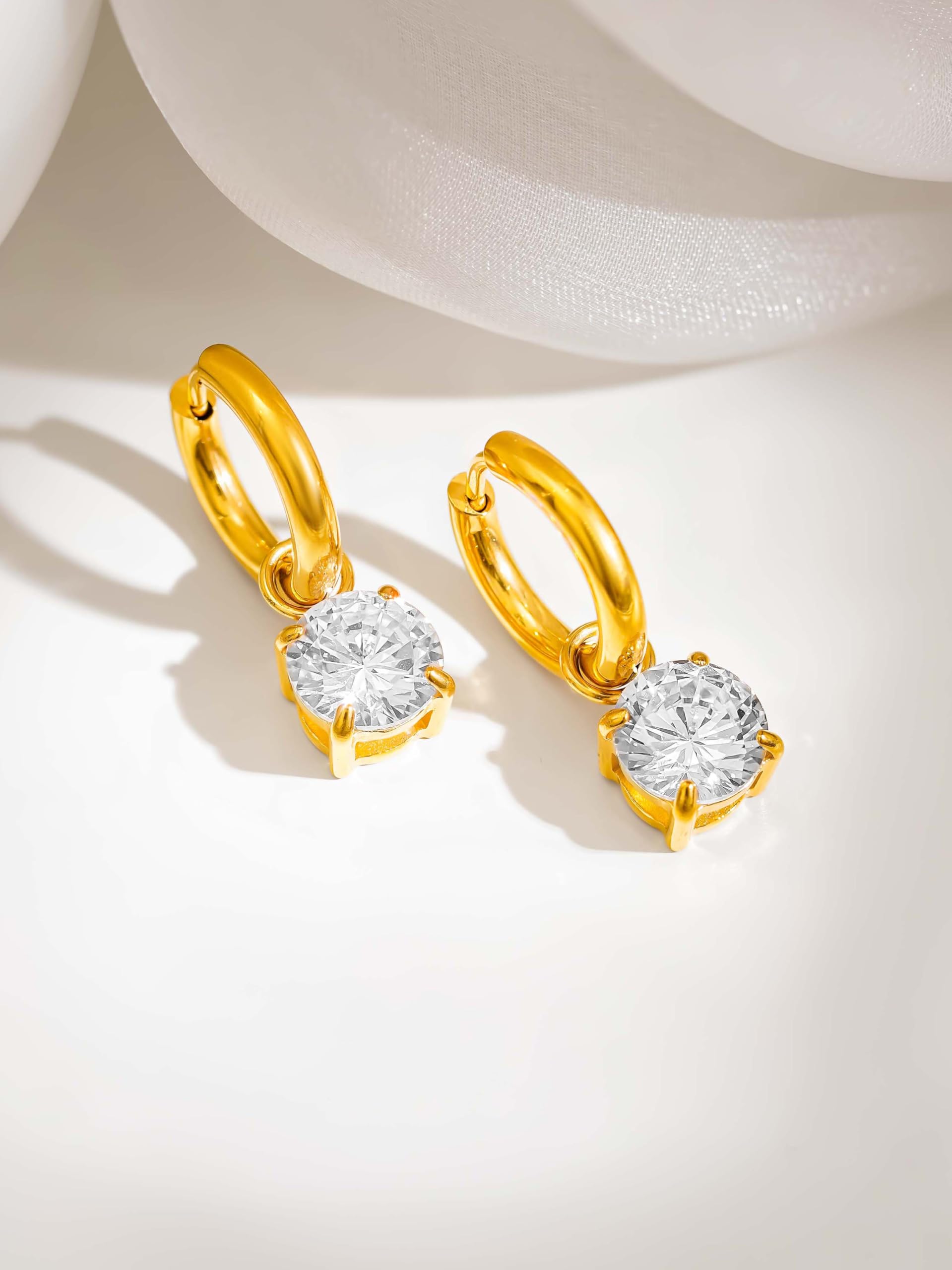 18K Gold Plated Lustre Drop Hoop Earrings for Women | Statement Earrings Waterproof & Anti Tarnish Demifine Earrings | Elegant Gold Hoop Earrings for Women | 1 Year Warranty*