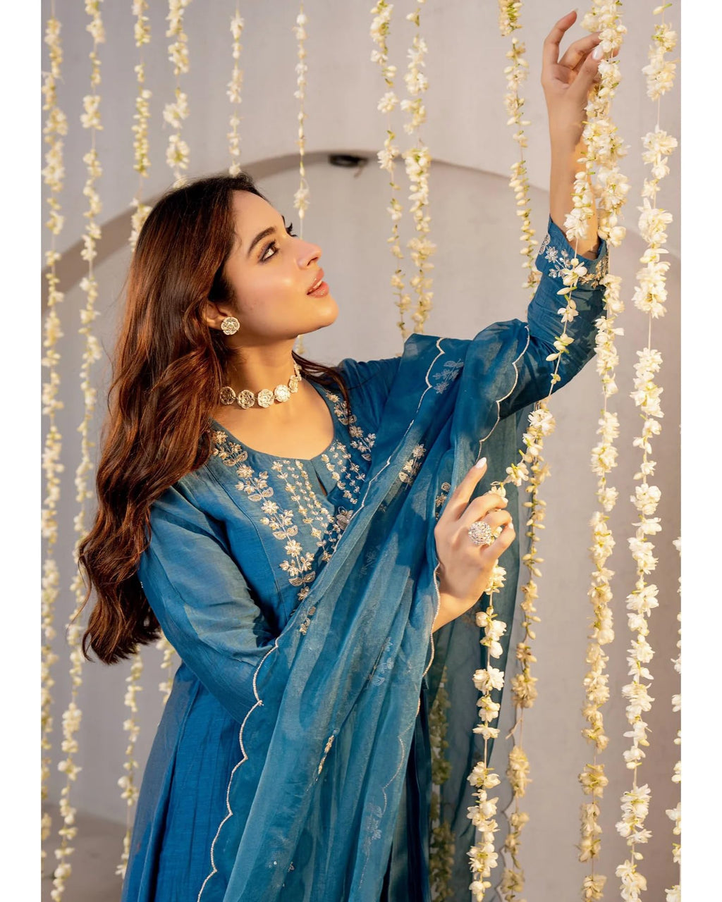 Nermosa Women Embroidery Solid A-Line Kurta and Pant Set with Dupatta (IN, Alpha, L, Morepeach)