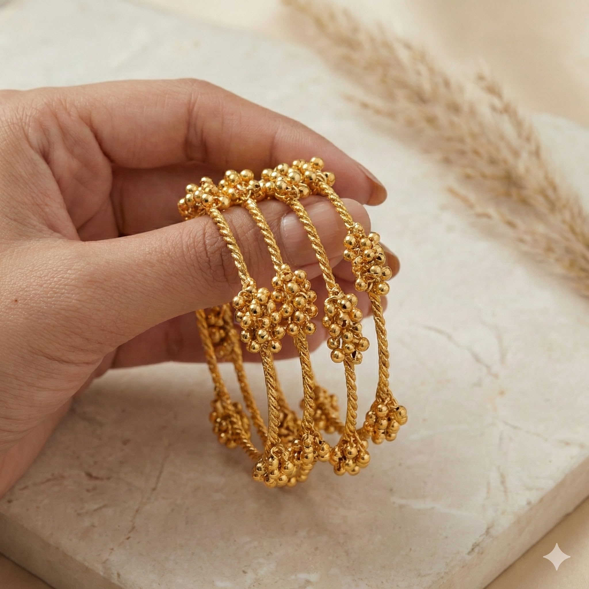 Swara Creations Traditional Gold Plated Kashmiri Ghungroo Latkan Bangles Set for Women and Girls|Set of 4 Bangles