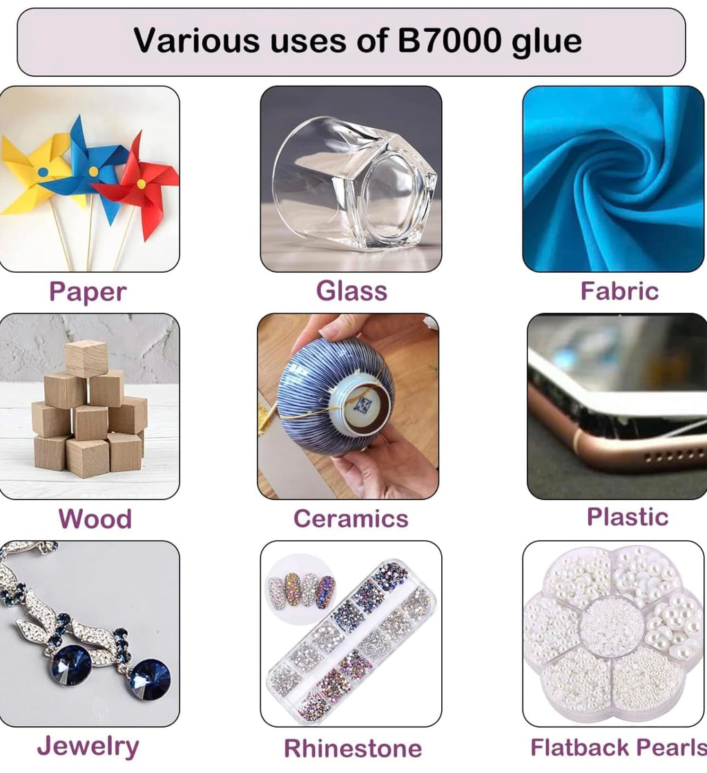 DEXURIES B7000 Multipurpose Adhesive Glue | Jewelry, Beads, Clothes, Shoes, Fabrics,Screen Repair, Metal, Stone, Glass, Mobile Phones,Artificial Crystal Crafts (50ML, 1.68fl oz/Pack of 2)