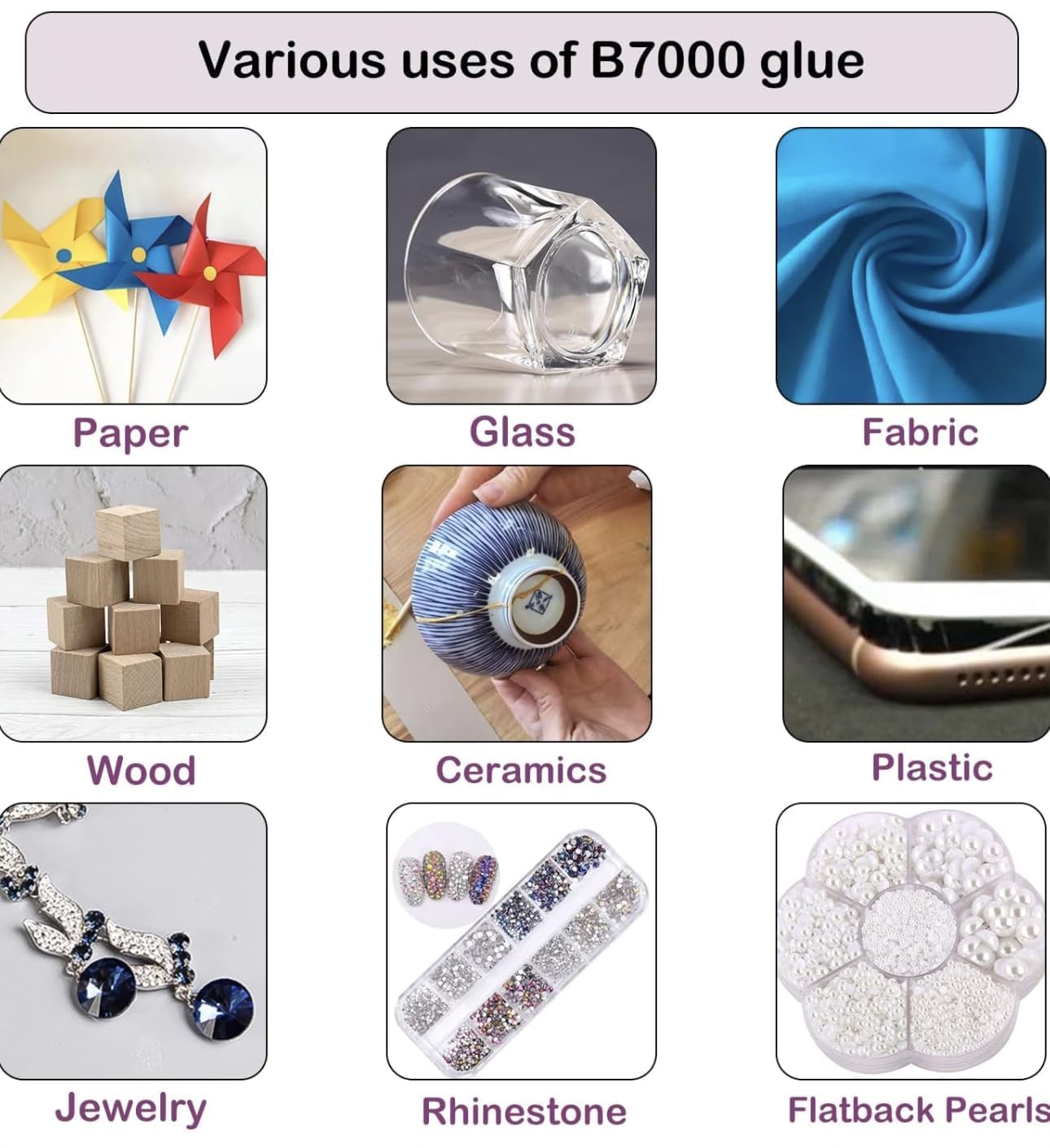 DEXURIES B7000 Multipurpose Adhesive Glue | Jewelry, Beads, Clothes, Shoes, Fabrics,Screen Repair, Metal, Stone, Glass, Mobile Phones,Artificial Crystal Crafts (50ML, 1.68fl oz/Pack of 2)