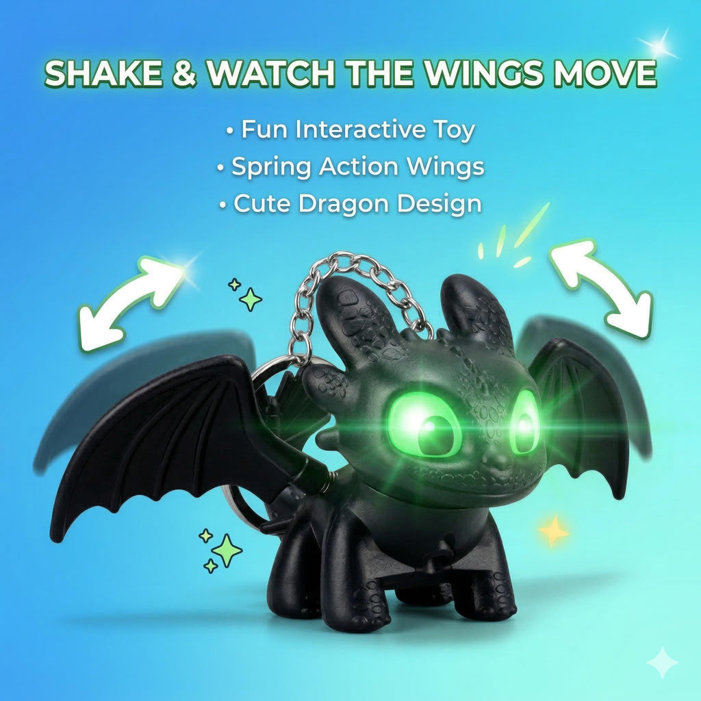 JB'S LAND 3D Dragon Keychain Toy with Moving Wings & LED Light,Night Fury Dragon Keychain, Mini Fantasy Creature Charm for Car Dashboard, Bike Keys, Backpack Bag Accessory & Kids Gift