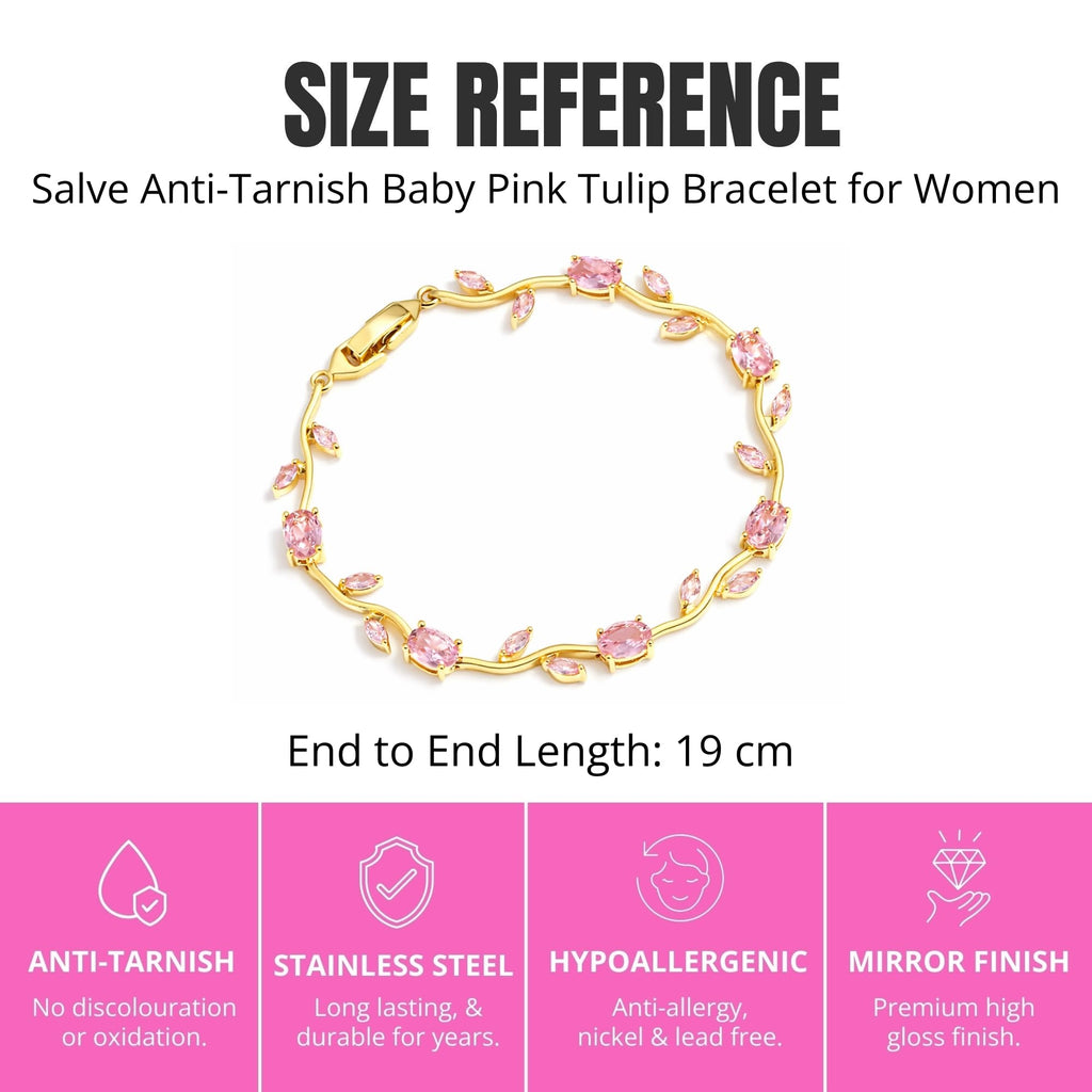 Salve Coquette Golden Baby Tulip Bracelet for Women Stylish | Anti Tarnish Jewellery for Women, Hand Wristlet for Girls | Aesthetic Accessories for Girls, Valentine’s Gift for Girlfriend (Pink - Gold)
