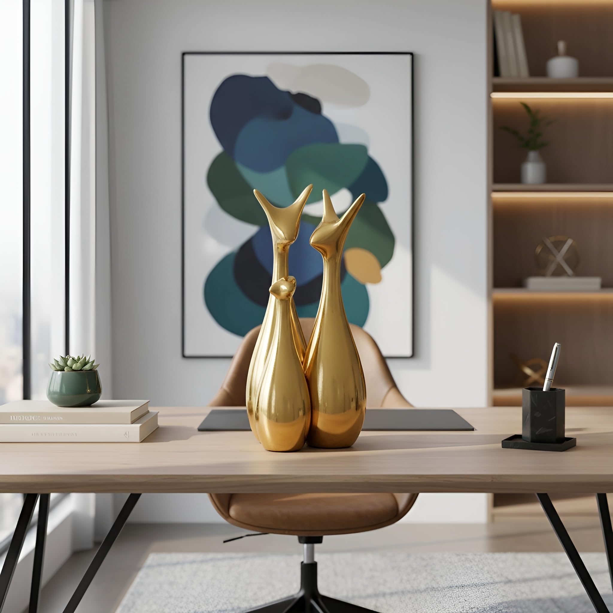 LIFEHAXTORE® Home Decor Lucky Deer Family | Metallic Golden Finish Ceramic Figurine for Decor - (Set of 3, Golden)