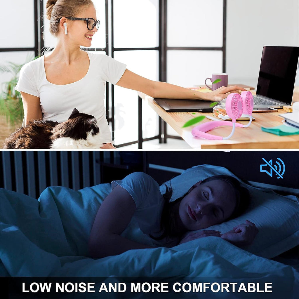 One94Store Portable Neck Fan (Pink) – 1200mAh USB Rechargeable Hands-Free Wearable Fan with 3 Speed Modes, 7-Blade Powerful Cooling, Up to 3 Hours Battery for Travel, Office, Outdoor & Home