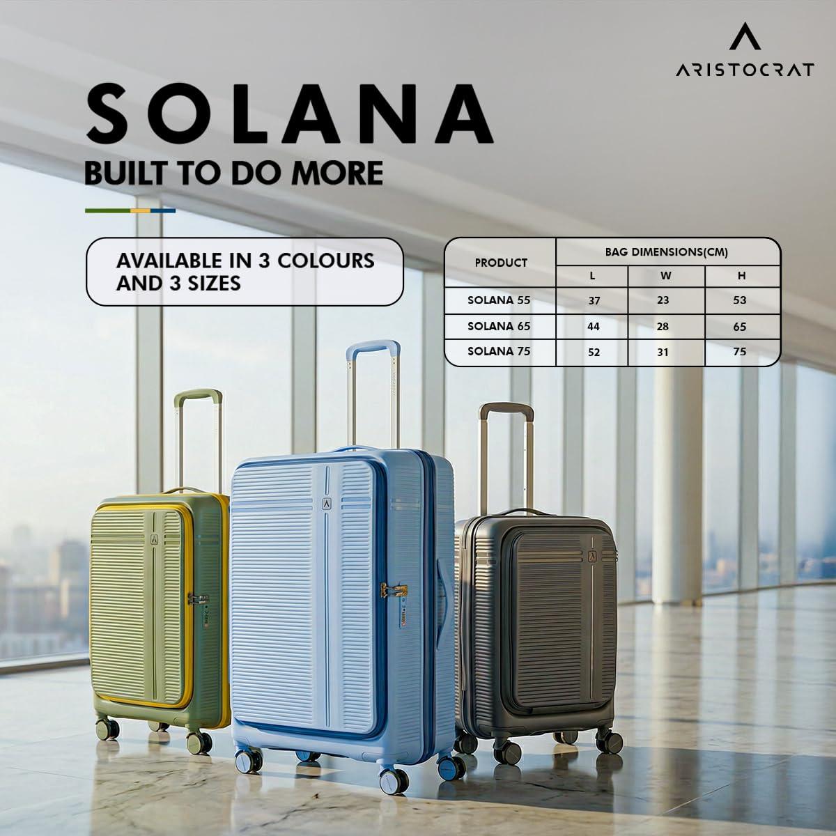 Aristocrat Solana Cabin Trolley Bag 53cm | Small | Hard Luggage | 8-Wheel Suitcase with Laptop Compartment for Business Travel | TSA Lock with Anti-Theft Zipper | 3 Years International Warranty (Blue)