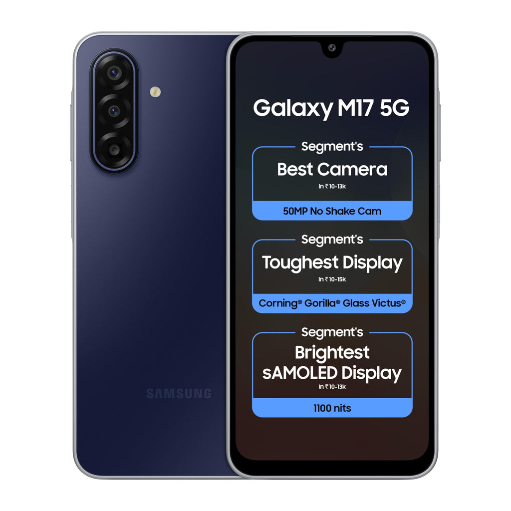 Samsung Galaxy M17 5G Mobile (Sapphire Black, 6GB RAM, 128GB Storage) | 50MP OIS Triple Camera | Gorilla Glass Victus | IP54 | 6 Gen OS Upgrades | AI | Gemini Live | Lag-Free Gaming | Without Charger