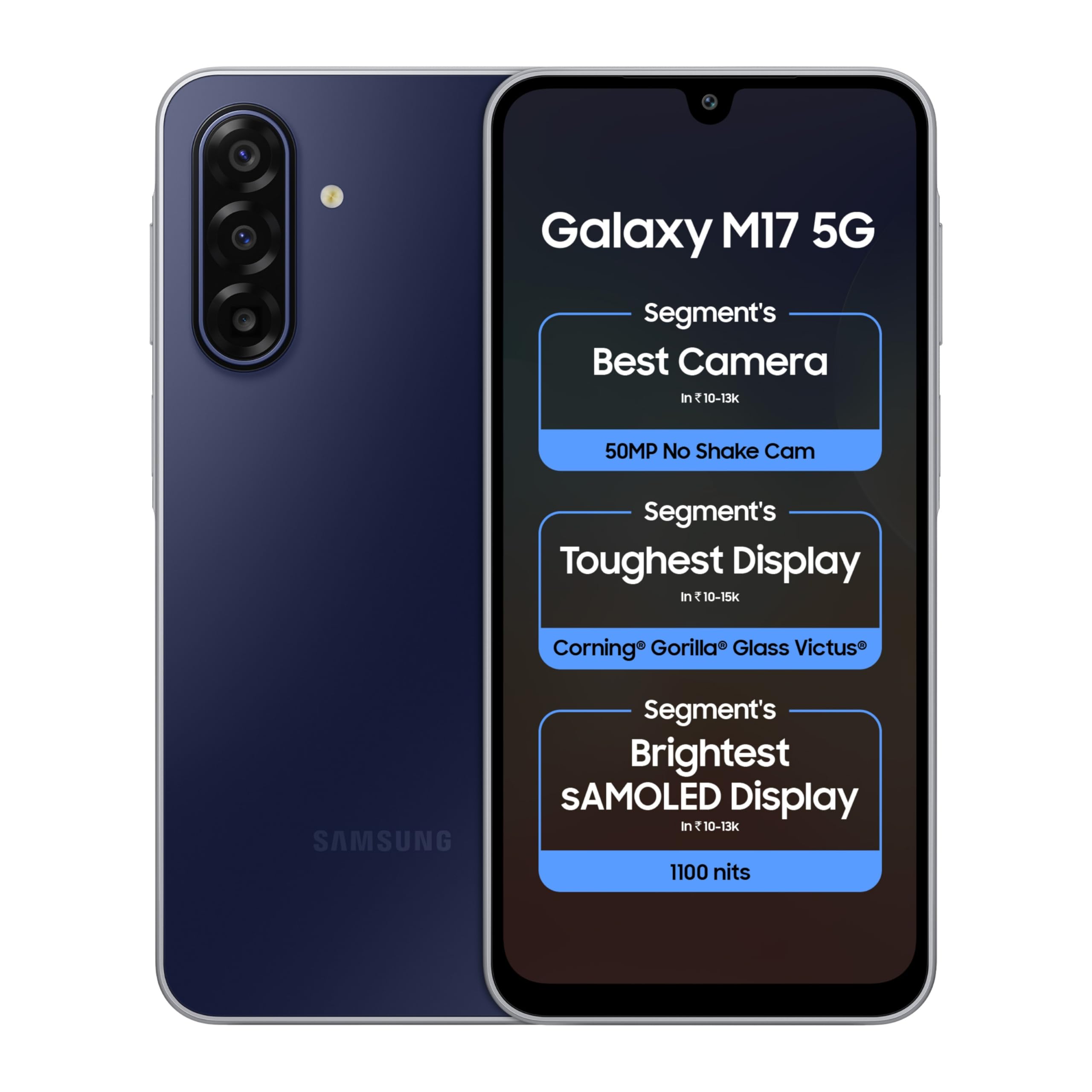 Samsung Galaxy M17 5G Mobile (Sapphire Black, 6GB RAM, 128GB Storage) | 50MP OIS Triple Camera | Gorilla Glass Victus | IP54 | 6 Gen OS Upgrades | AI | Gemini Live | Lag-Free Gaming | Without Charger