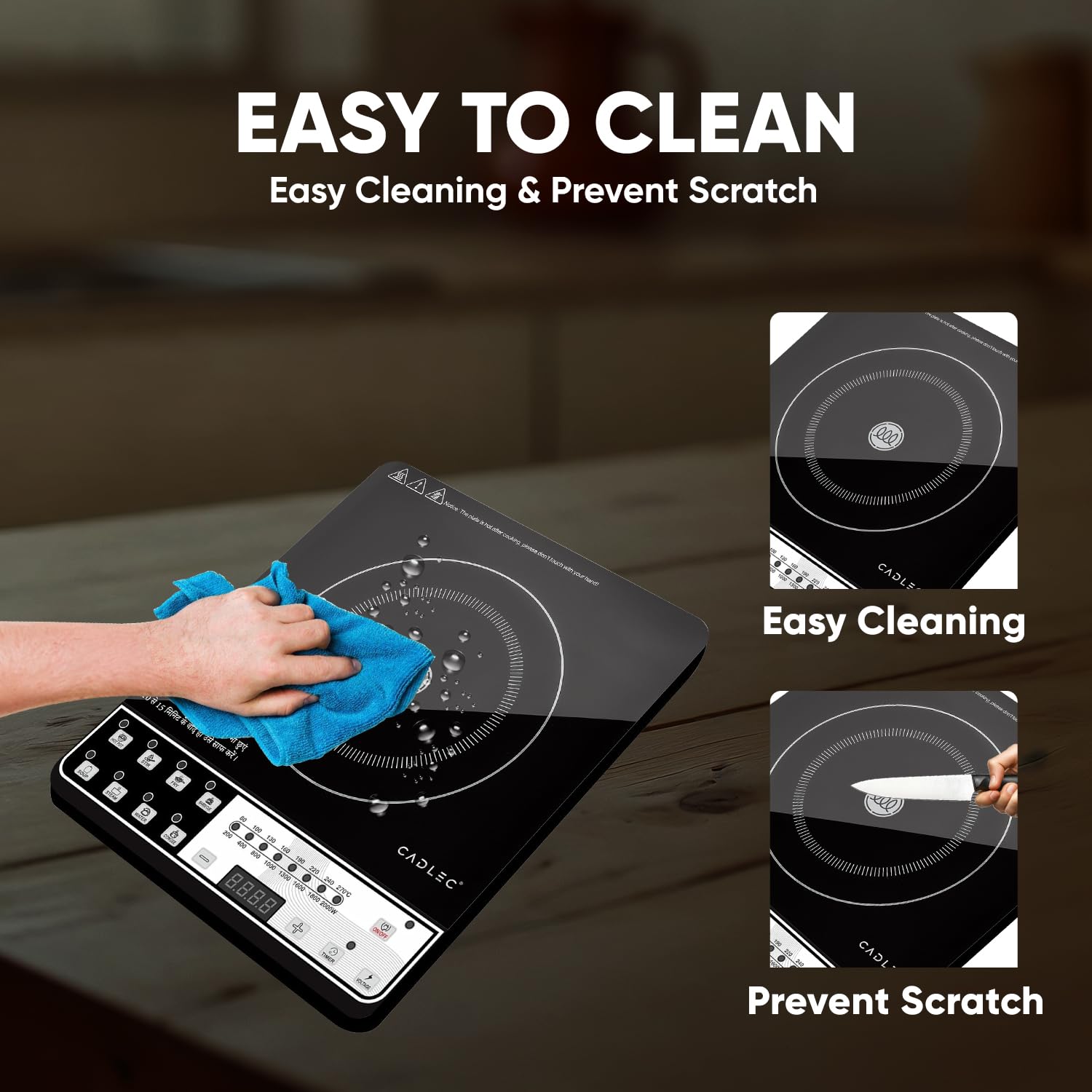 Cadlec CookFusion 2000W Induction Cooktop | 7 Cooking Modes, Auto Shut-Off, Over-Heat Protection, LED Display, BIS Approved, 2-Year Warranty | Black