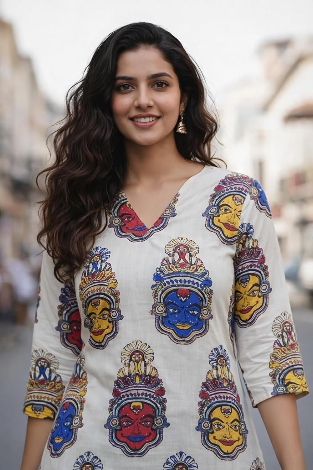 MS VHCK ENTERPRISE Women Printed, Tribal, Kalamkari, Abstract Khadi Cotton Kurti. (in, Alpha, 2XL, Slim Girls, Multicolor)