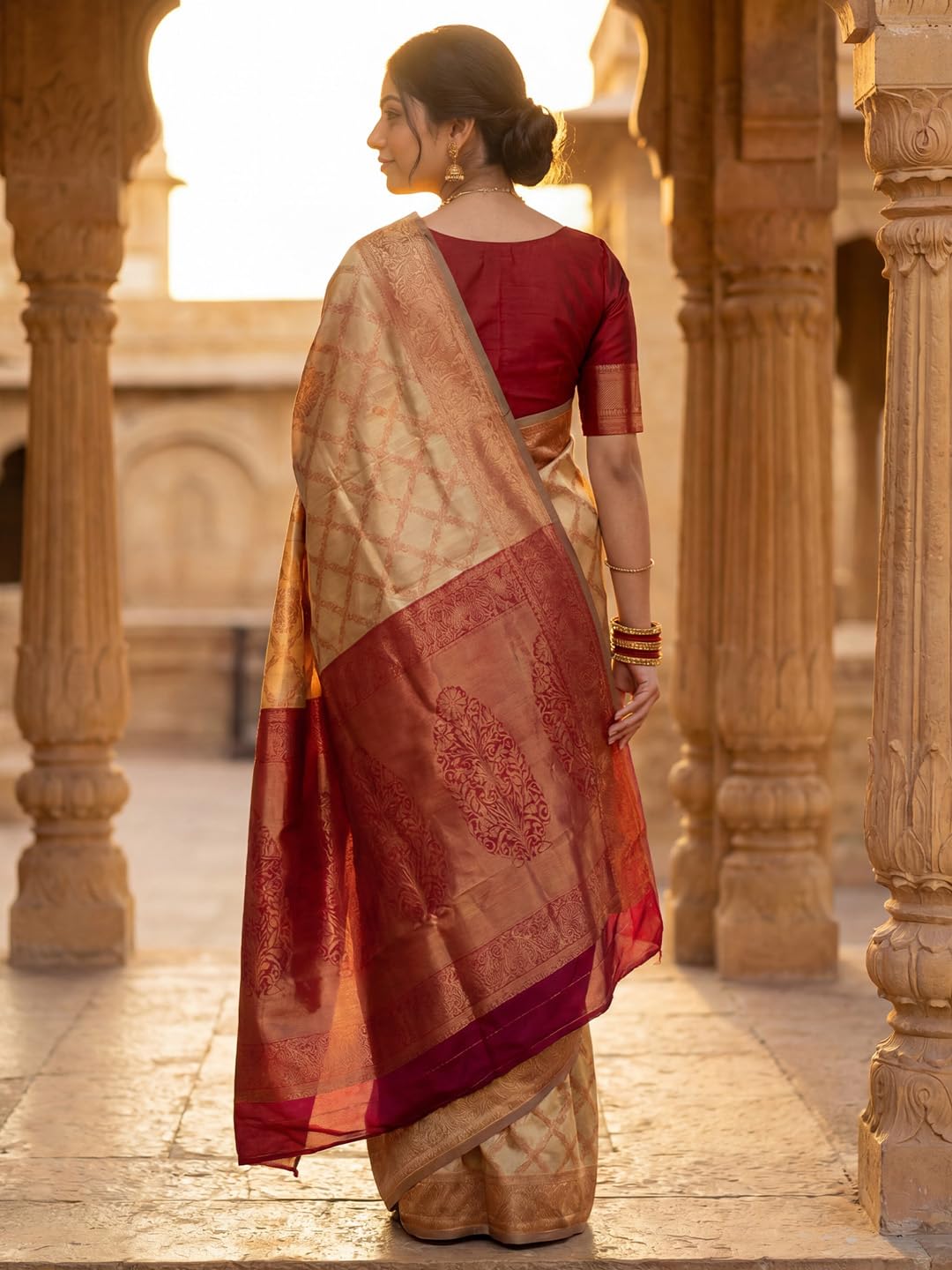 Ratnavati Women's Kanjivaram Pure Soft Silk Banarasi Silk Woven Design Saree with Unstitched Blouse Piece