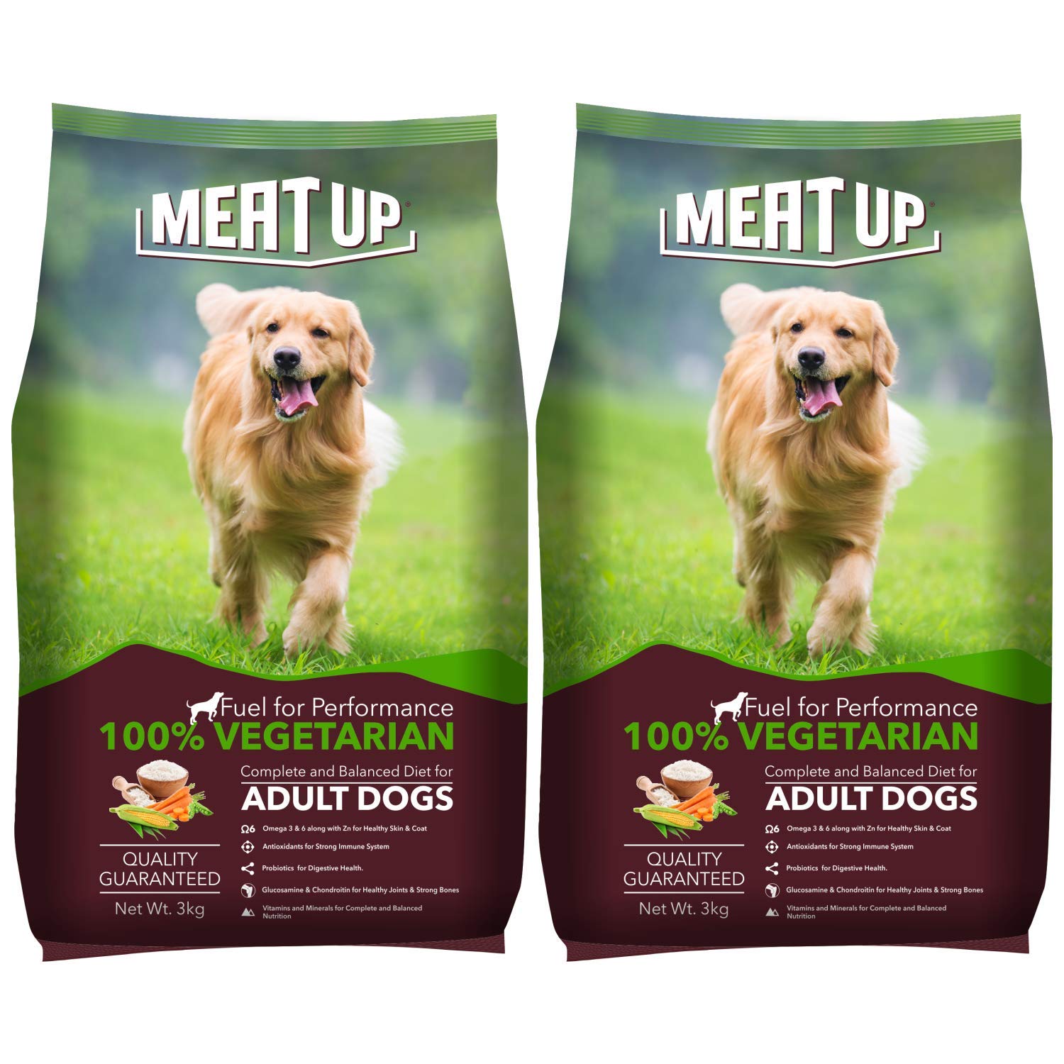 Meat Up Adult Dry Dog Food 3kg + 3kg (Free) 6kg | 100% Vegetable | Buy 1 Get 1 | Healthy Skin and Beautiful Coat | Antioxidants | Vitamins and Minerals