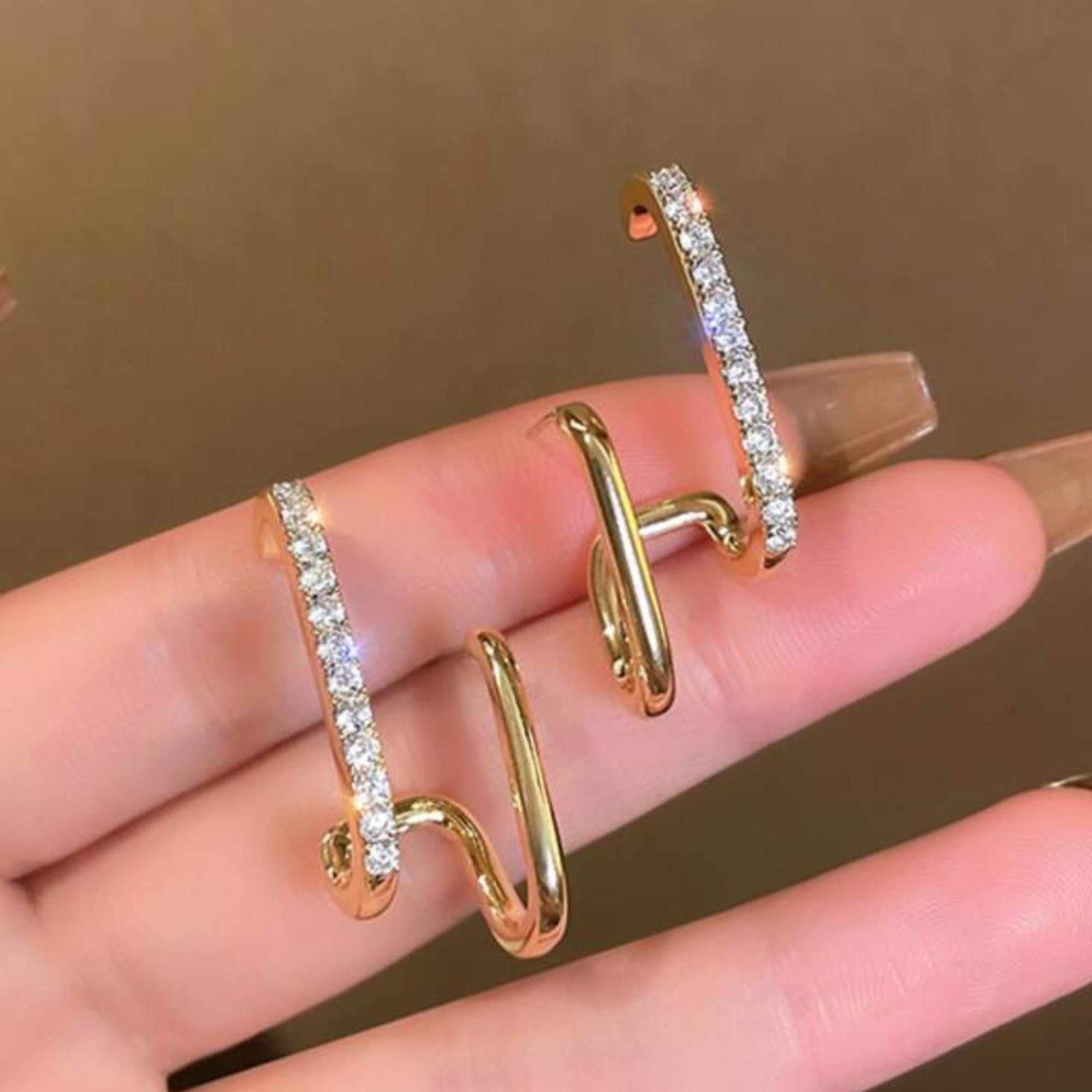 BLACKBOX Gold Double Layer Line C Shaped Studs korean Earrings for Women & Girls | Stylish & Fashionable Earing | Accessories Jewellery for Women | Best Gift for Birthday, Anniversary & Wedding
