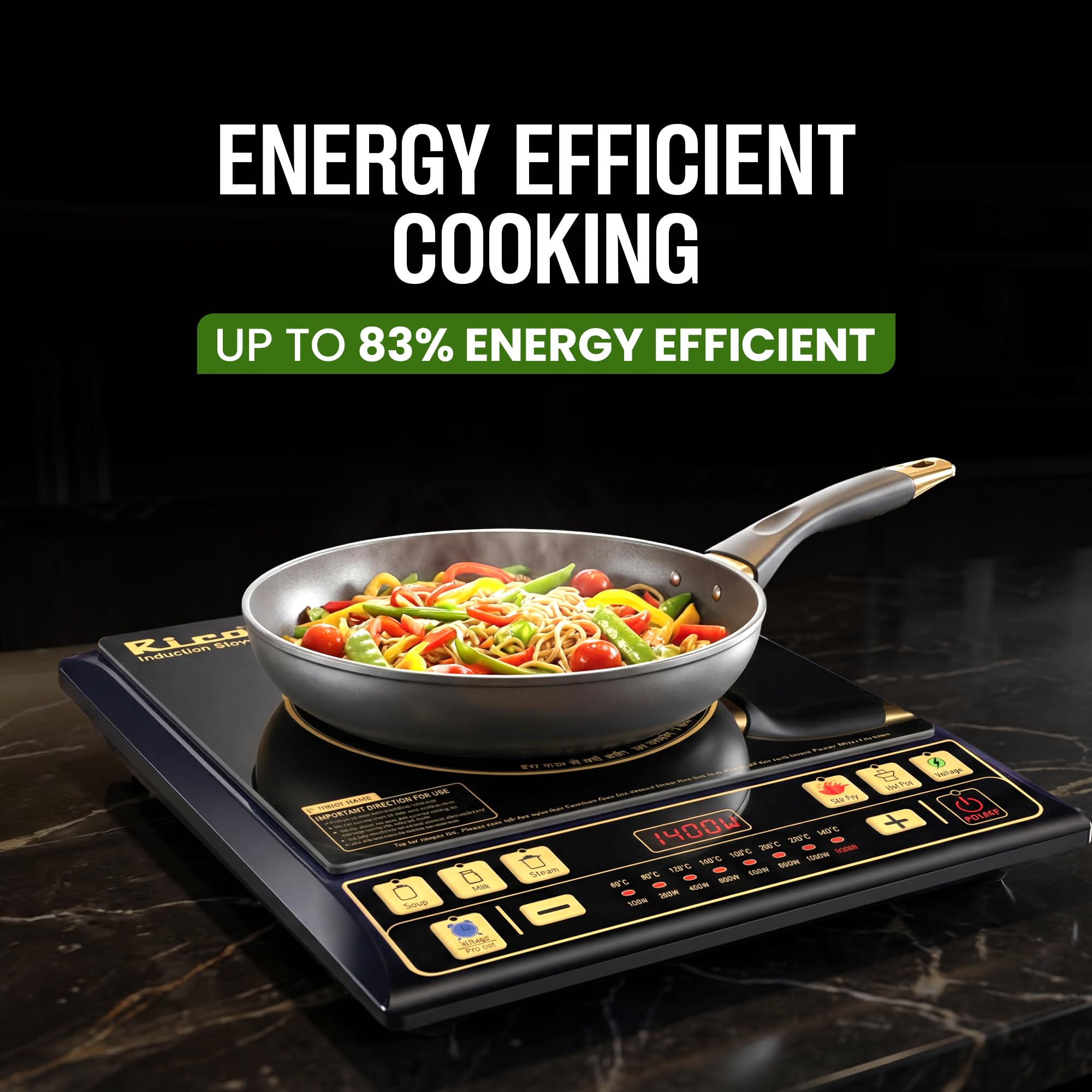 Rico BIS-ISI Certified induction stove with Free Vessel & Lid | 3 Yr Replacement Warranty on Coil | Milk Boil Mode with Timer | Fast Heating | Power Saving | 4KVA High Voltage Protection.