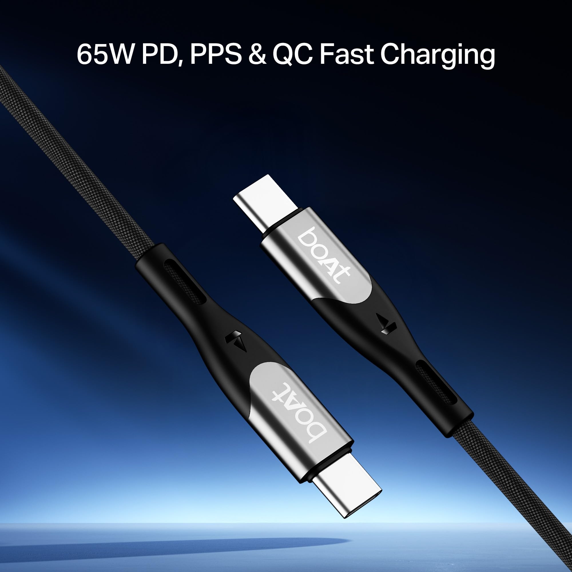 boAt Type C to C 65W Fast Charging Cable with 480 Mbps Data Transfer, Tangle-Free Cable in Premium Nylon Braided Design (Carbon Black)