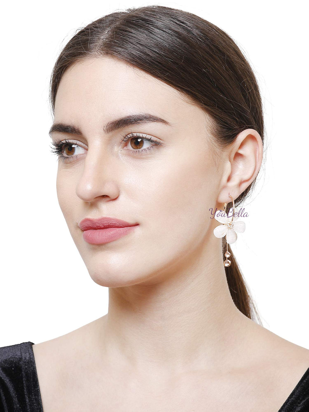 YouBella Jewellery Gifts Stylish Latest Western Ear rings Gold Plated Floral Earrings for Girls and Women (White)