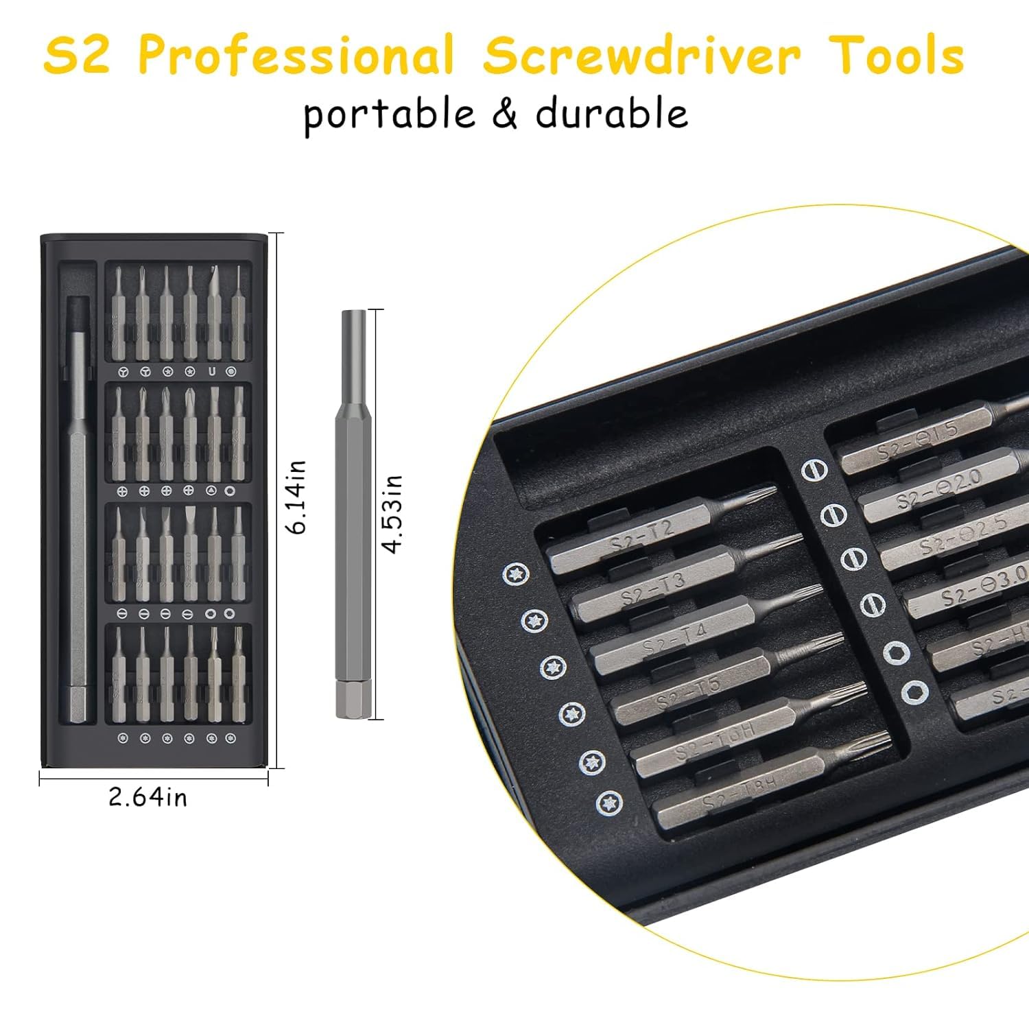 AMENDAS 24 in 1 Mini Screwdriver Set with Case, Small Flathead Magnetic Screwdriver Kit for Electronics, PC, Watches, Glasses, Phones, Jewelry, Black