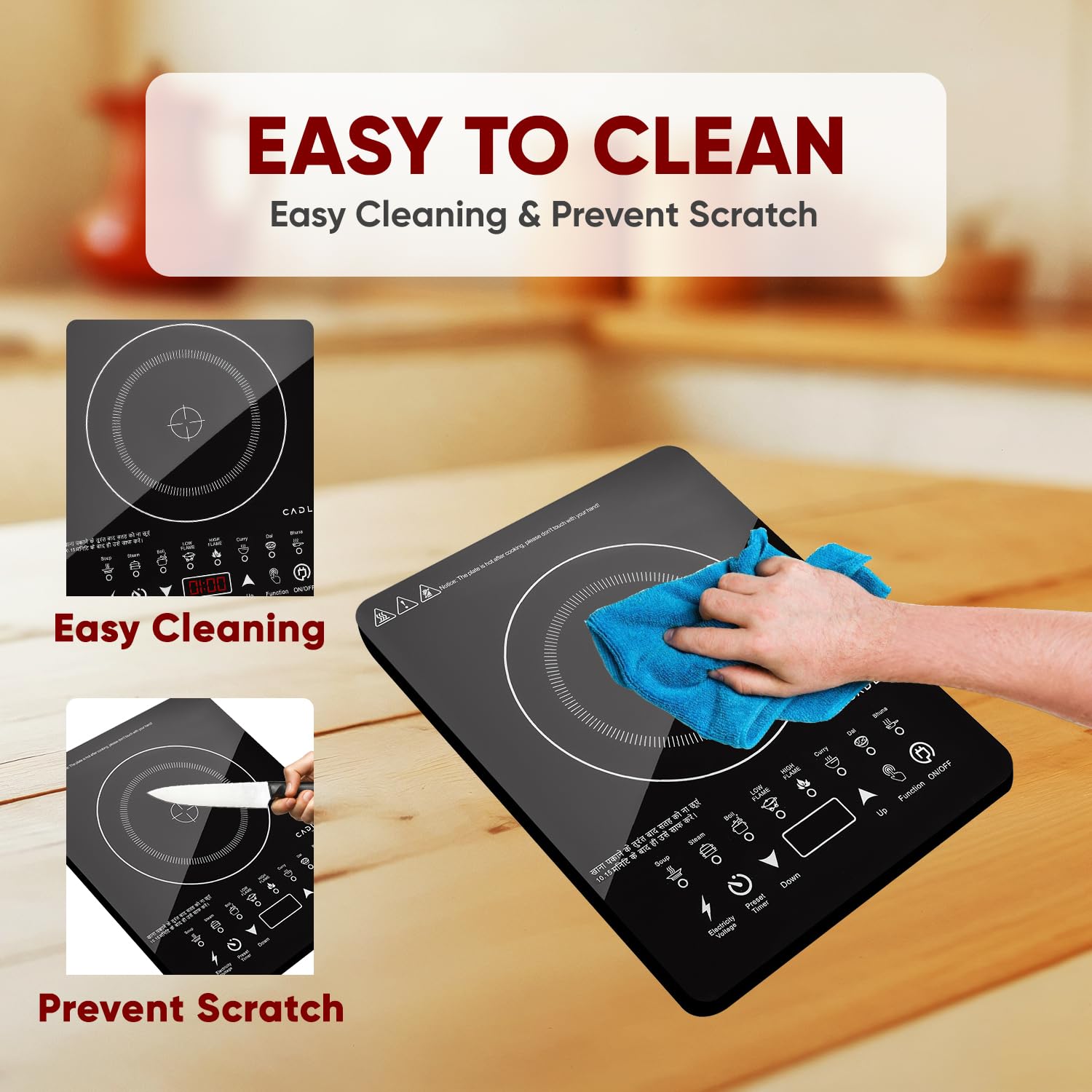 Cadlec CookXpert 2000W Induction Cooktop | Feather Touch Control | 8 Preset Menus | Auto Cut-Off | High Power Induction Stove | BIS Approved | Black | 2-Year Warranty