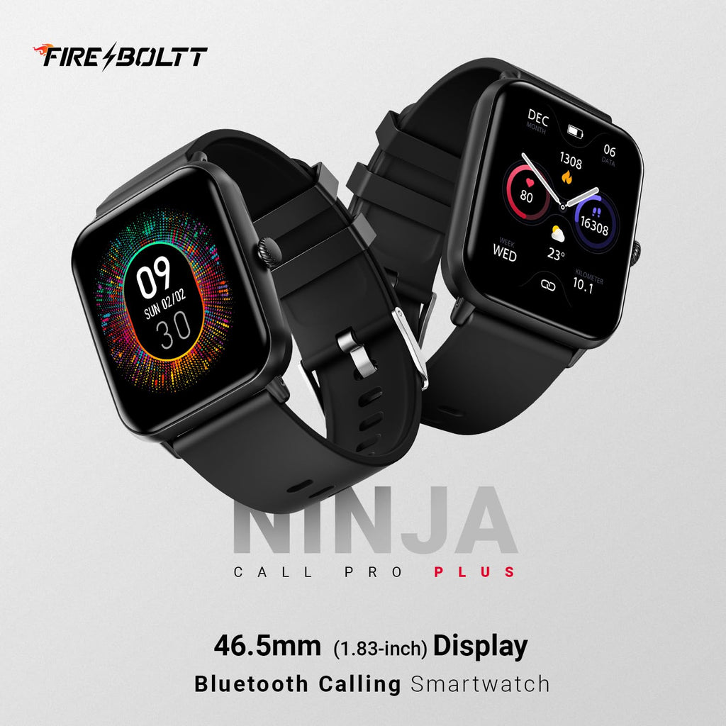 Fire-Boltt Ninja Call Pro Plus Bluetooth Calling Smart Watch, 1.83″ HD Display, AI Voice Assistant, 120+ Sports Modes, IP67 Waterproof, SpO2 & Heart Rate Monitor Smartwatch for Men & Women - Black