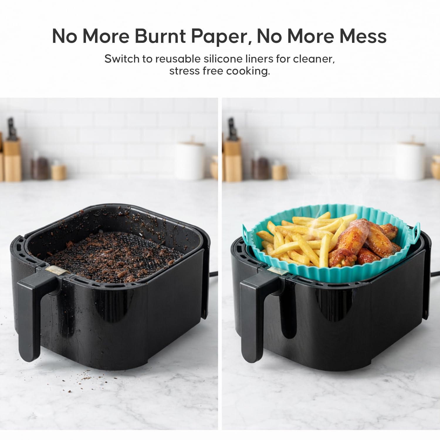 DALUCI Air Fryer Liners Silicone Reusable Tray No Mess Easy Clean Basket Liner with Handles - Round (8 Inch, Pack of 2)