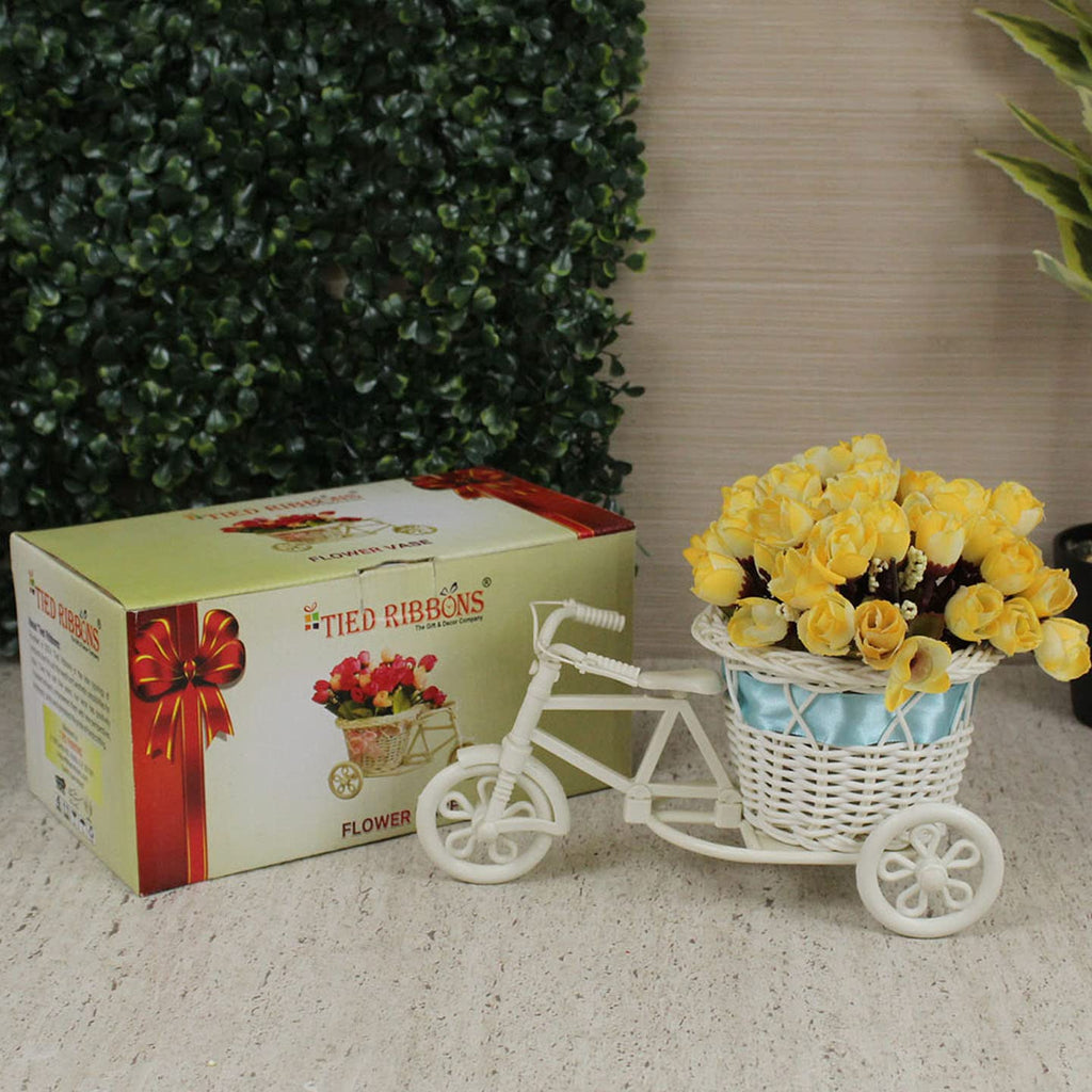 TIED RIBBONS Cycle Shape Flower Vase with Peonies Bunches for Mothers Day Home Decor Center Table Bedroom Living Room Office Bathroom Decorative Gift Items (19 cm x 21 cm)