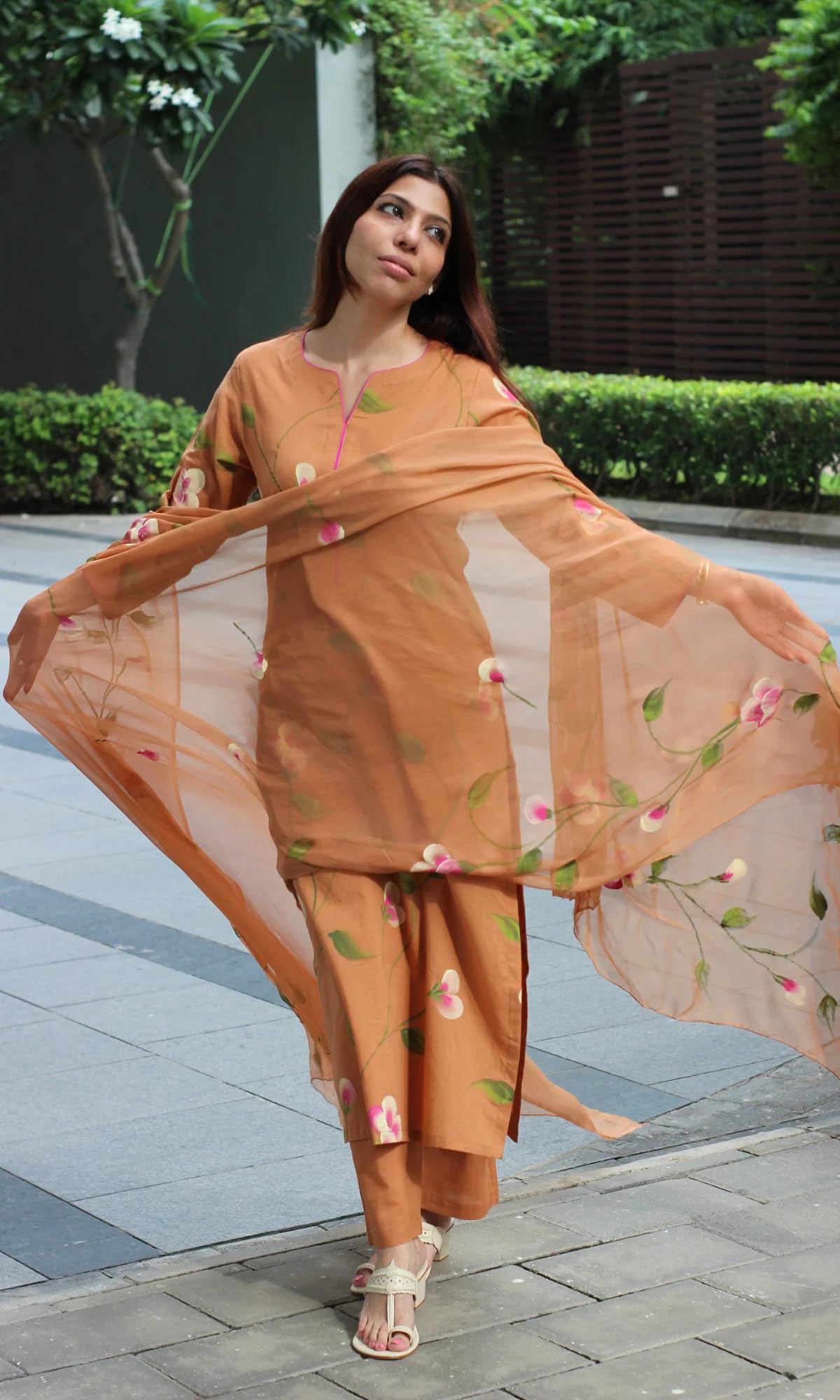 ANNI Designer Women's Viscose Printed Straight Kurta with Pant and Dupatta (LAKYA Orange_XL_Orange_X-Large)