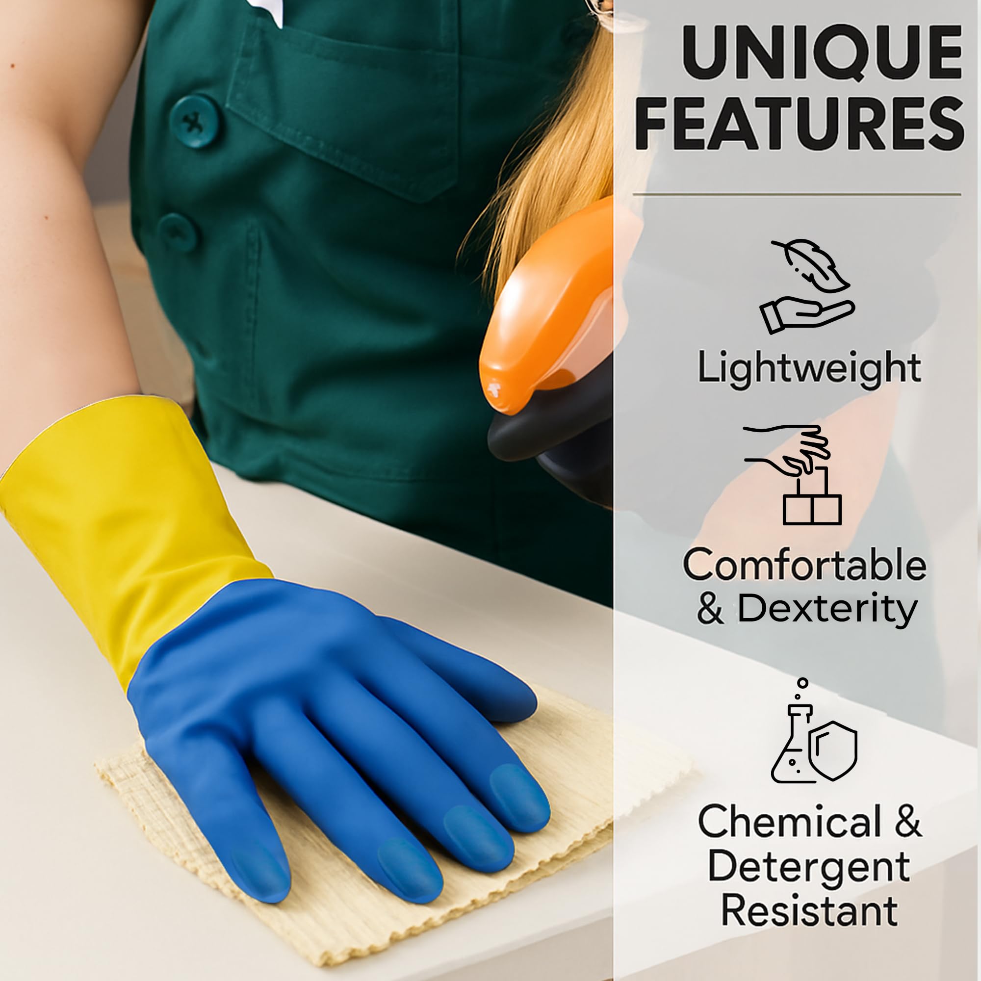 Robustt Heavy Duty Rubber Hand gloves - 1 Pair (Free Size, Multicolor) for Dishwashing, gardening, kitchen cleaning