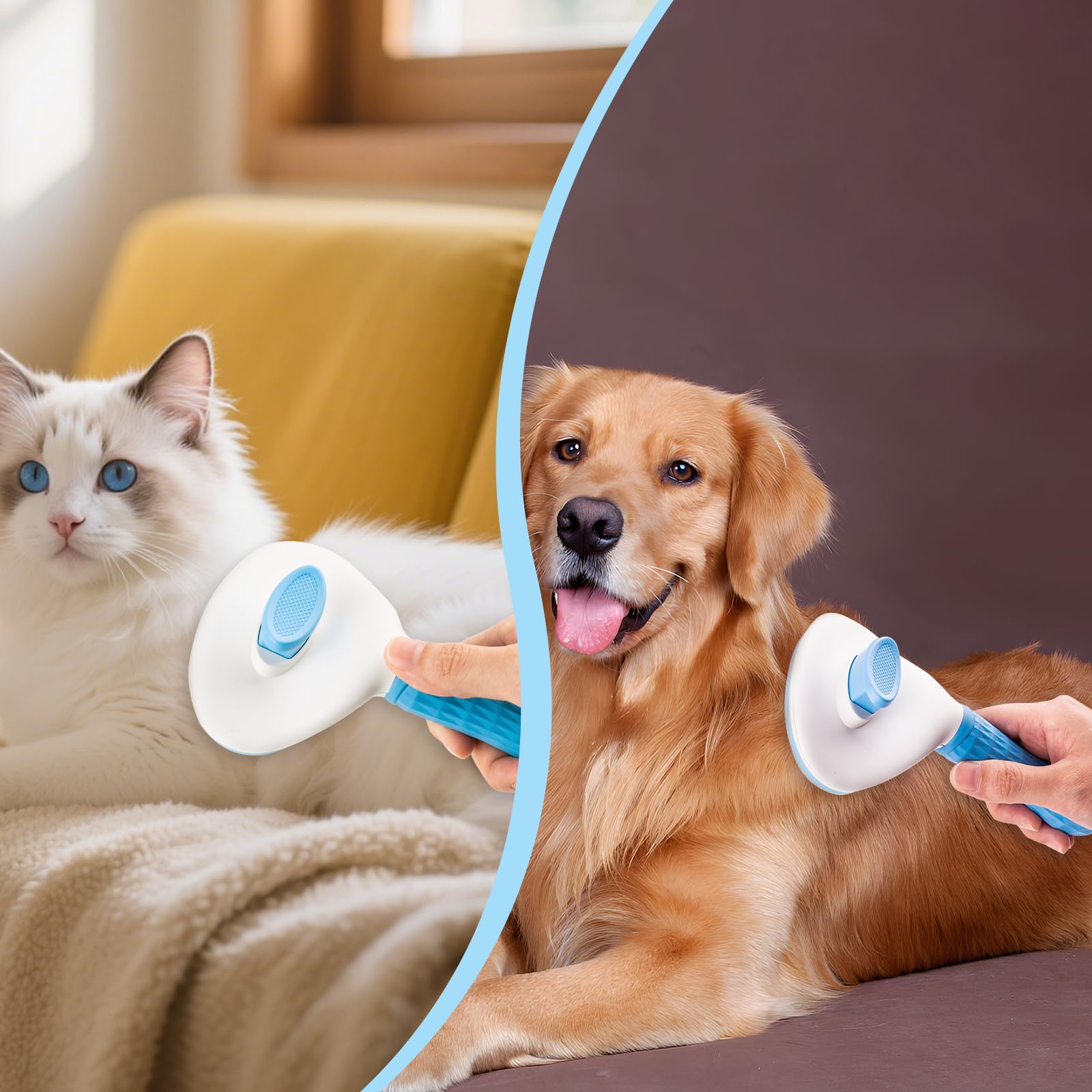 Depets Self Cleaning Slicker Brush, Pet Grooming Shedding Brush for Dogs and Cats - Easy to Remove Loose Undercoat, Pet Massaging Tool Suitable for Pets with Long or Short Hair Color May Vary