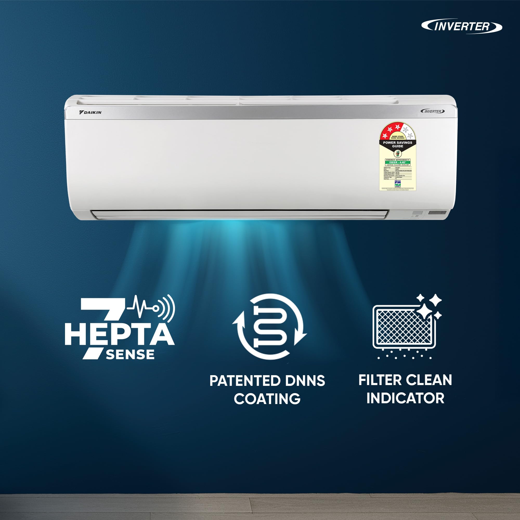 Daikin 1.5 Ton 3 Star, New Star rated, Inverter Split AC (Copper, PM2.5 Filter, MTKL50XV16, White)