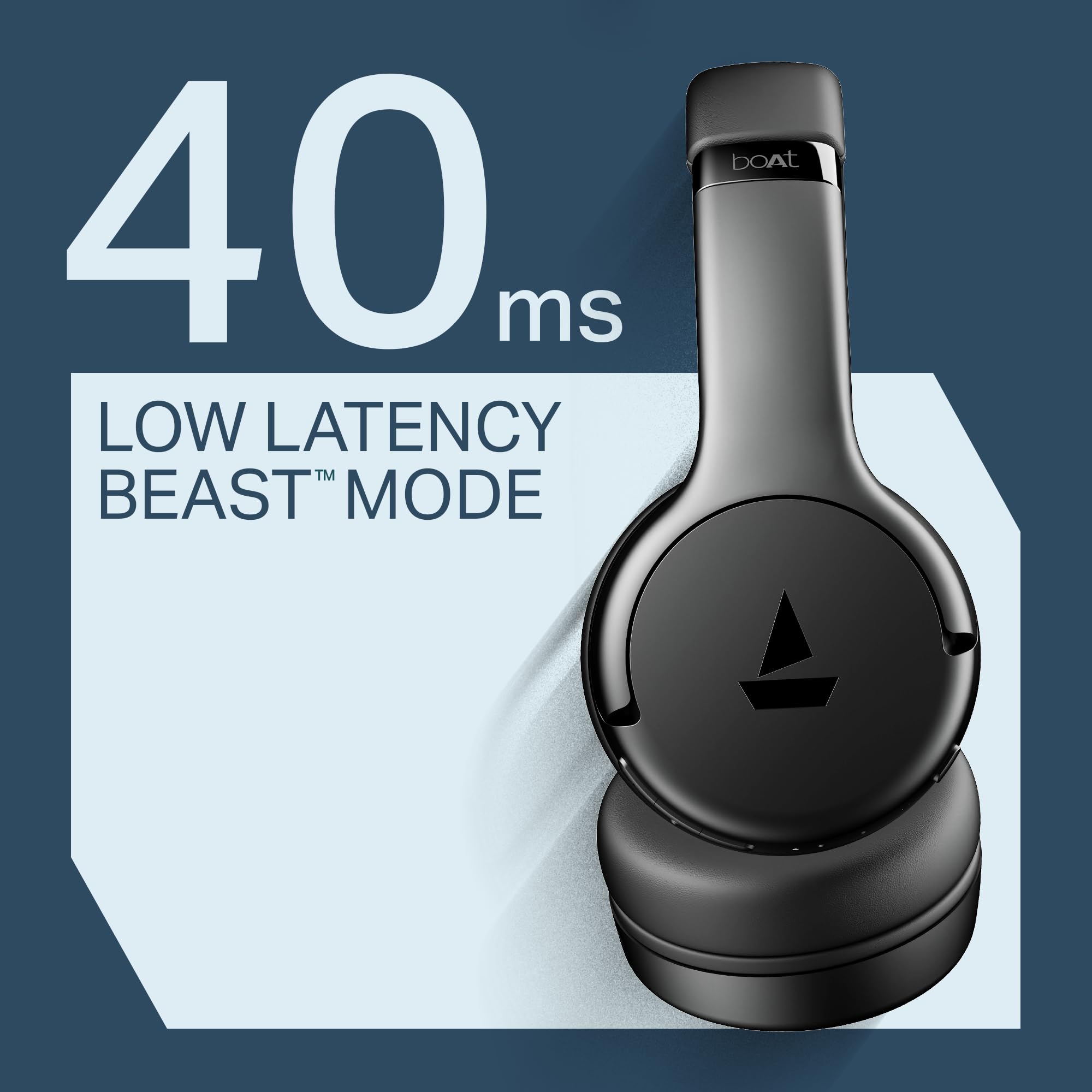 Boat Rockerz 411, 40Ms Low Latency, 40Hrs Battery, 40Mm Drivers, ENx Tech, Stream Ad Free Music via App Support, Bluetooth Headphones, Wireless Over Ear Headphone with Mic (Active Black)