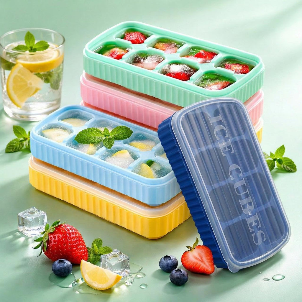 CLOUDVALLEY [3 Pack] Multicolor Ice Cube Tray with Lids, 2-Inch Large Silicone Flexible 8-Cavity Ice Maker Molds for Whiskey & Cocktails, Easy-Release Reusable Ice Cubes, BPA-Free