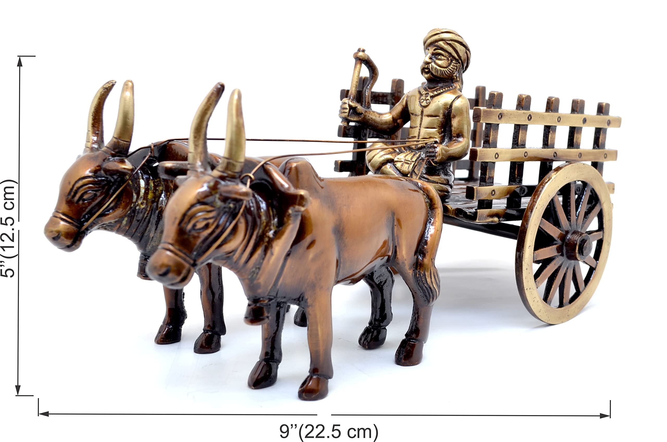 Two Moustaches Vintage Bullock Cart Design Brass Decor Showpiece, Weight - 1.8 Kg, Home Decor Items for Living Room, Show Pieces for Home Decor, Aesthetic Room Decor Items, 9 Inches, Pack of 1