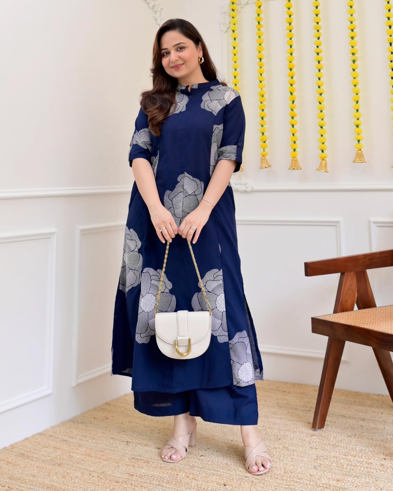 ANNI Designer Women's Viscose Blend Straight Printed Kurta with Palazzo (Daniel Blue_XXL_Blue_XX-Large)