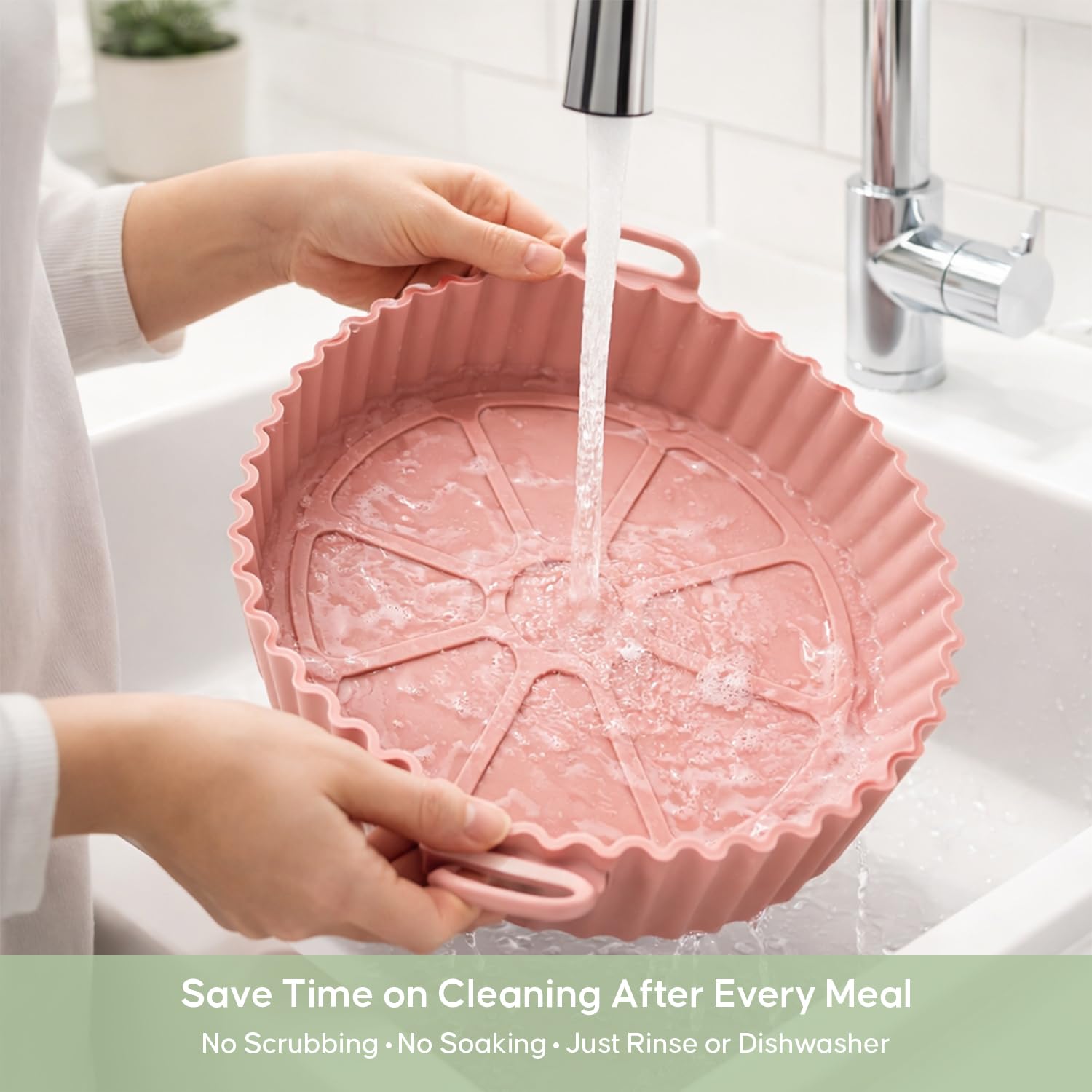 DALUCI Air Fryer Liners Silicone Reusable Tray No Mess Easy Clean Basket Liner with Handles - Round (8 Inch, Pack of 2)