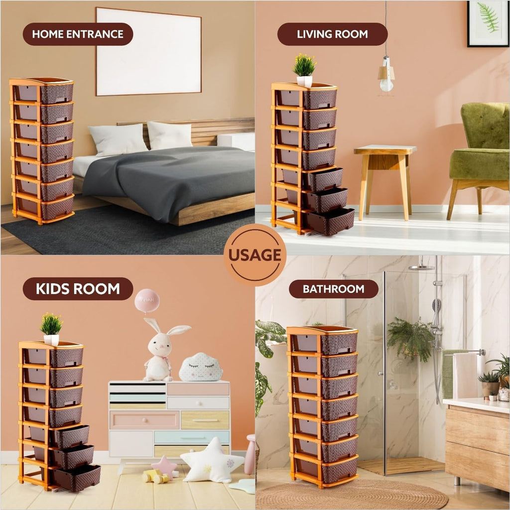 7 XL Plastic Modular Drawer System for Home, Office, Hospital, Parlor, School, Doctors, Home and Kids, Product Dimension When Asembeled (30Cmx37Cmx105Cm) (Chocolate Brown, 7XL)