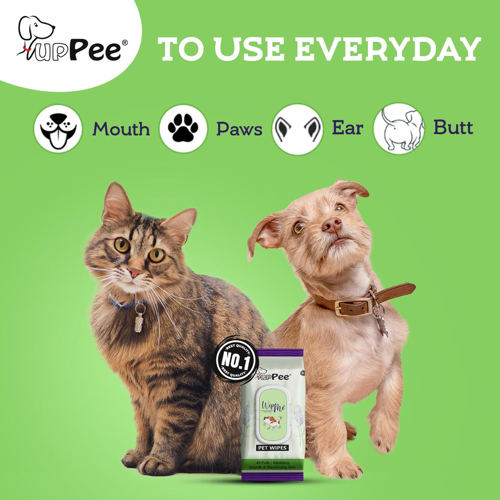 PUPPEE Wipe ME 100% Biodegradable 96 Count (Pack of 2) Wet Wipes for Dogs, Cats & All Pets | Lavender Essential, Vitamin E & Olive Oil | Anti-Bacterial | Cleansing, Deodorising & Grooming Wipes