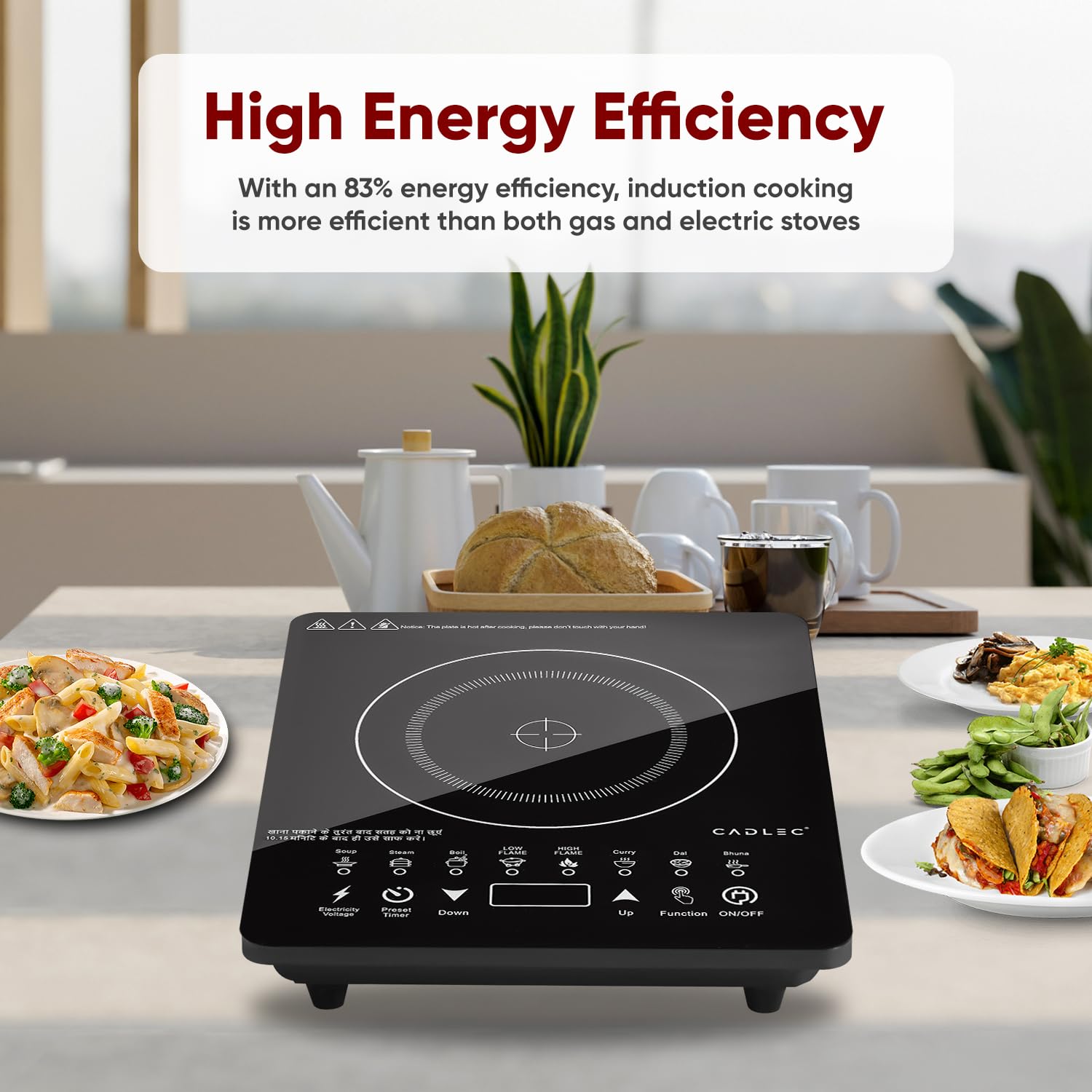 Cadlec CookXpert 2000W Induction Cooktop | Feather Touch Control | 8 Preset Menus | Auto Cut-Off | High Power Induction Stove | BIS Approved | Black | 2-Year Warranty