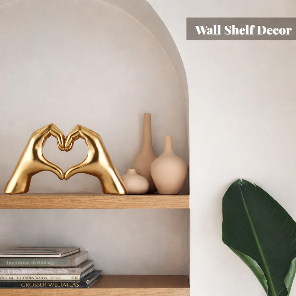 PulGos Golden Hand Heart Statue - Modern Finger Gesture Sculpture & Showpiece for Home Decor | Aesthetic Decorative Items for Living Room, Bedroom, Office Desktop, Bookshelf & Luxury Gifting