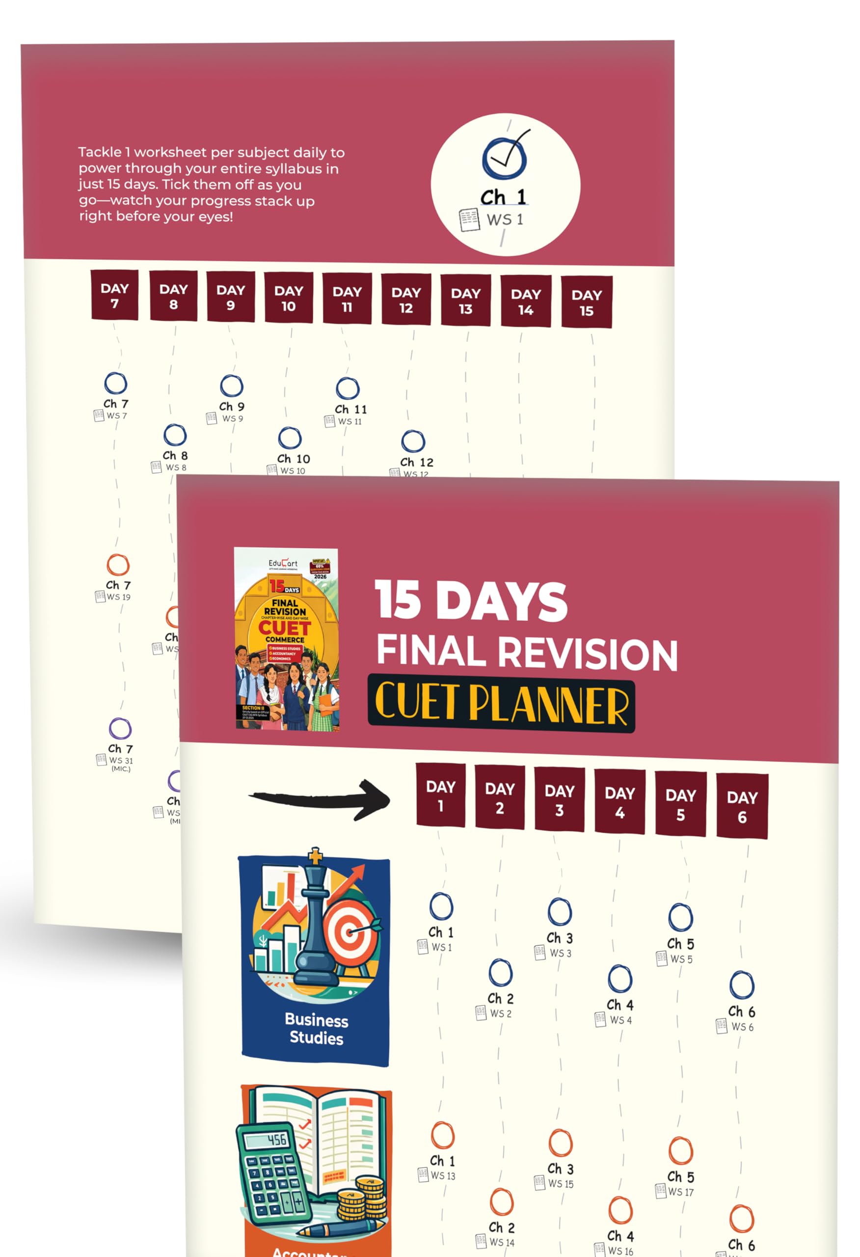 Educart CUET Commerce 2026 | 15 Days Chapter-wise Final Revision Book | Business Studies, Accountancy, Economics (Based on Latest CUET UG Syllabus Section II)