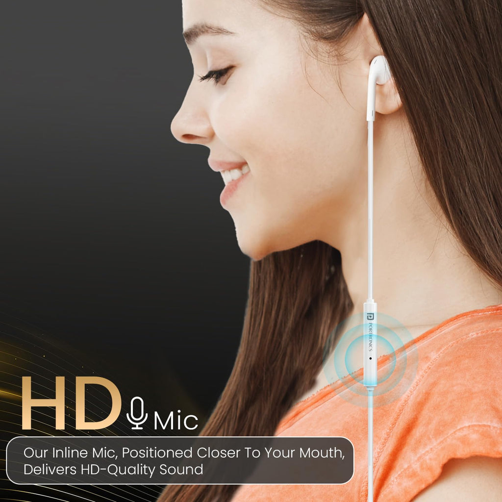 Portronics Conch Theta C in Ear Type C Wired Earphones with in Line HD Mic, Powerful Audio, 14.2mm Driver, Unique Earbuds Design, TPE Anti Tangle Wire, in line Controls, Wide Compatibility(White)
