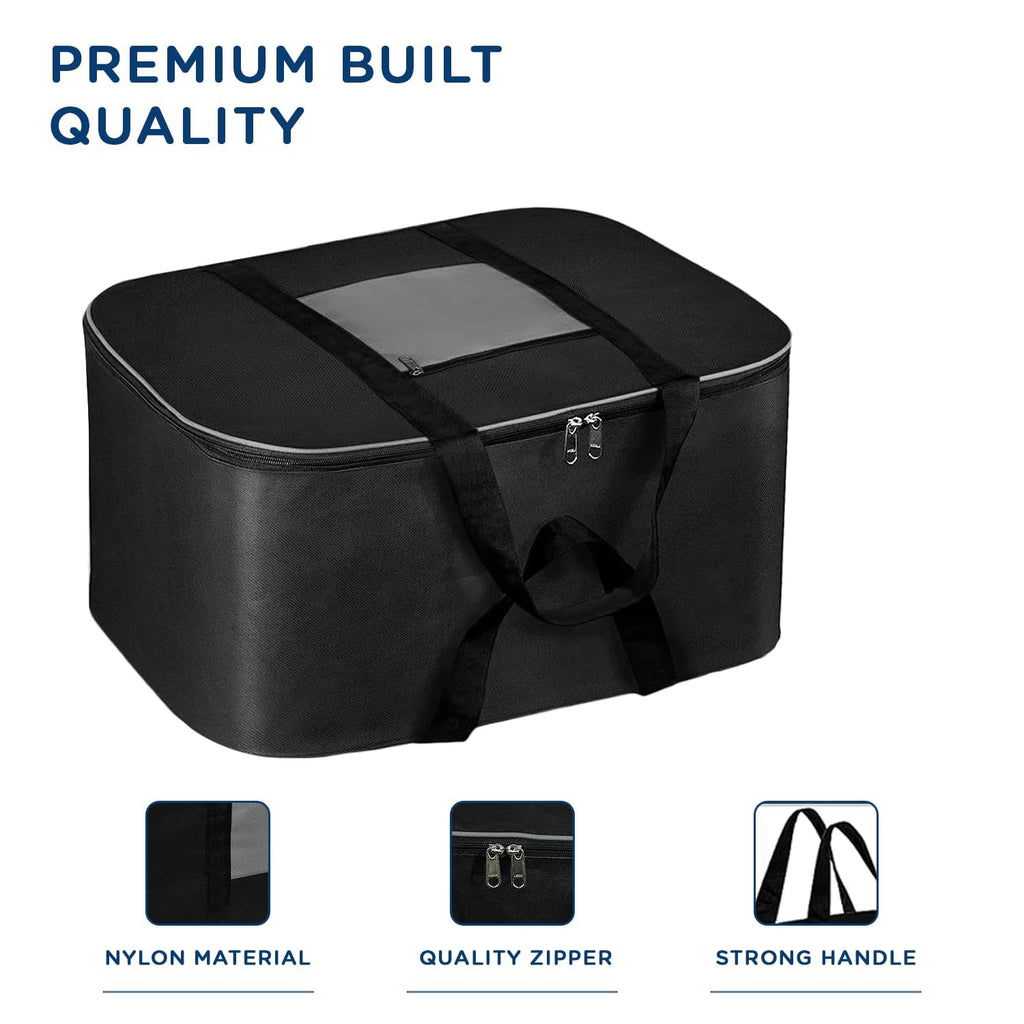 Storite Moisture Proof Nylon Large Size Foldable Underbed Storage Bag For Clothes, Blankets (54 x 46 x 28 cm) - Black, Rectangular