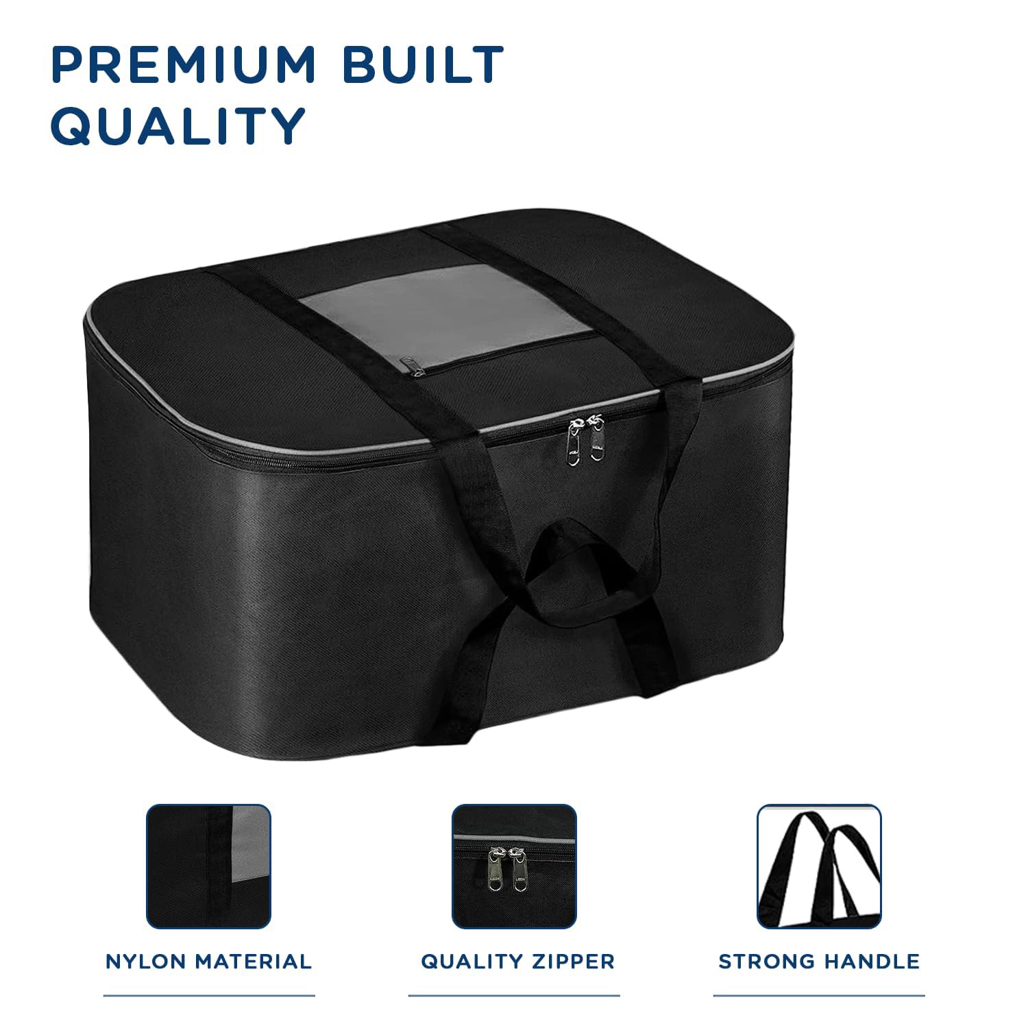 Storite Moisture Proof Nylon Large Size Foldable Underbed Storage Bag For Clothes, Blankets (54 x 46 x 28 cm) - Black, Rectangular