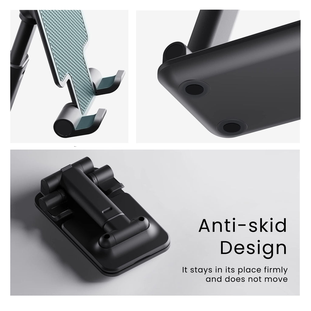 Ambrane Multipurpose Tabletop Mobile Stand | Adjustable Angle & Height| Universal Holder for iPhone, Samsung, OnePlus & All Smartphones | Portable, Anti-Skid | for Home, Office, Bed & Gifting (Black)