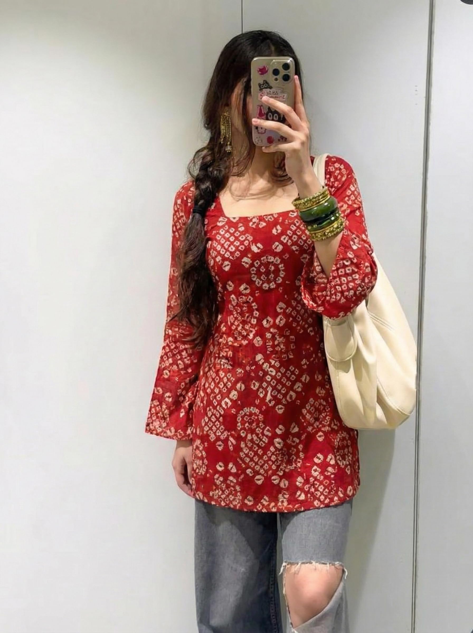 ANNI Designer Women's Viscose Blend Printed Short Kurti (NABILA RED-VKS02_M-VKS02_Red -VKS02_Medium)